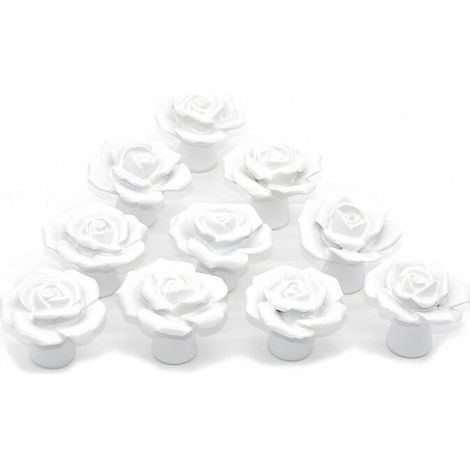 Türgriffe Aus Keramik Mit Rosenmotiv, Geeignet Für Kommoden, Küchenschränke, Küchenschränke Und Schubladen, 10er-pack, Weiß