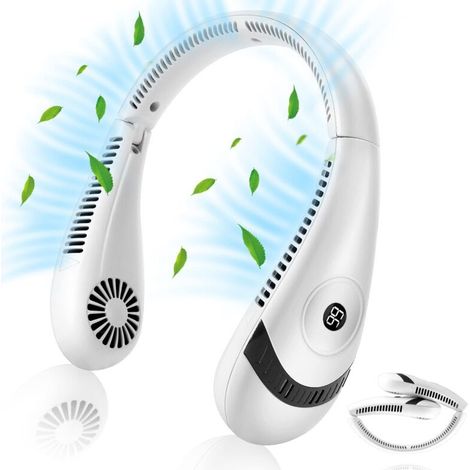Usb-ventilator – Tragbarer Nackenventilator Mit Led-anzeige, Faltbar, Mit 5000-mah-akku, 3 Geschwindigkeitsstufen, Für Outdoor-küche, Büro, Camping Und Reisen Weiß