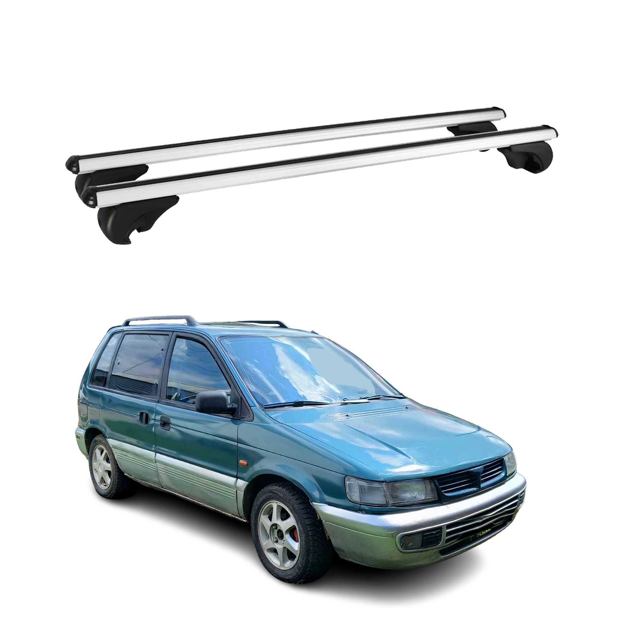 Omac Aluminium Dachträger Querträger Für Mitsubishi Space Wagon Ii 1998-2004 – Tüv / Din 75302:2019 – Abschließbar – Max. 75 Kg – 2 Stangen Silber