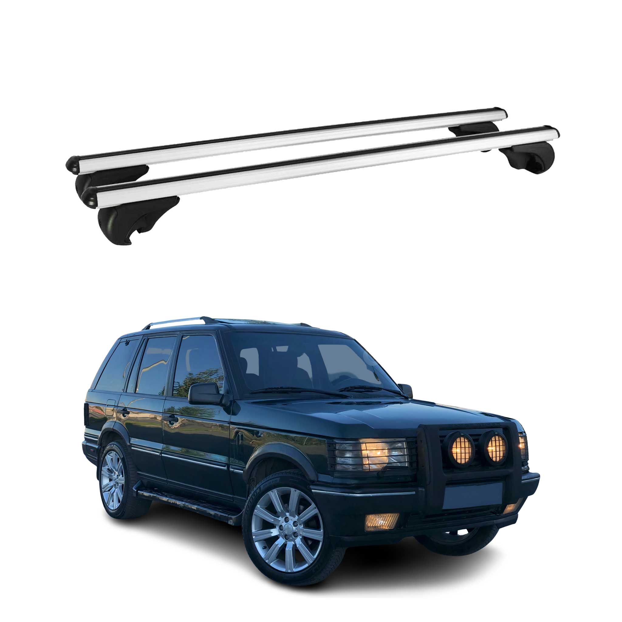 Omac Aluminium Dachträger Querträger Für Land Rover Range Rover Ii 1995-2002 – Tüv / Din 75302:2019 – Abschließbar – Max. 75 Kg – 2 Stangen Silber