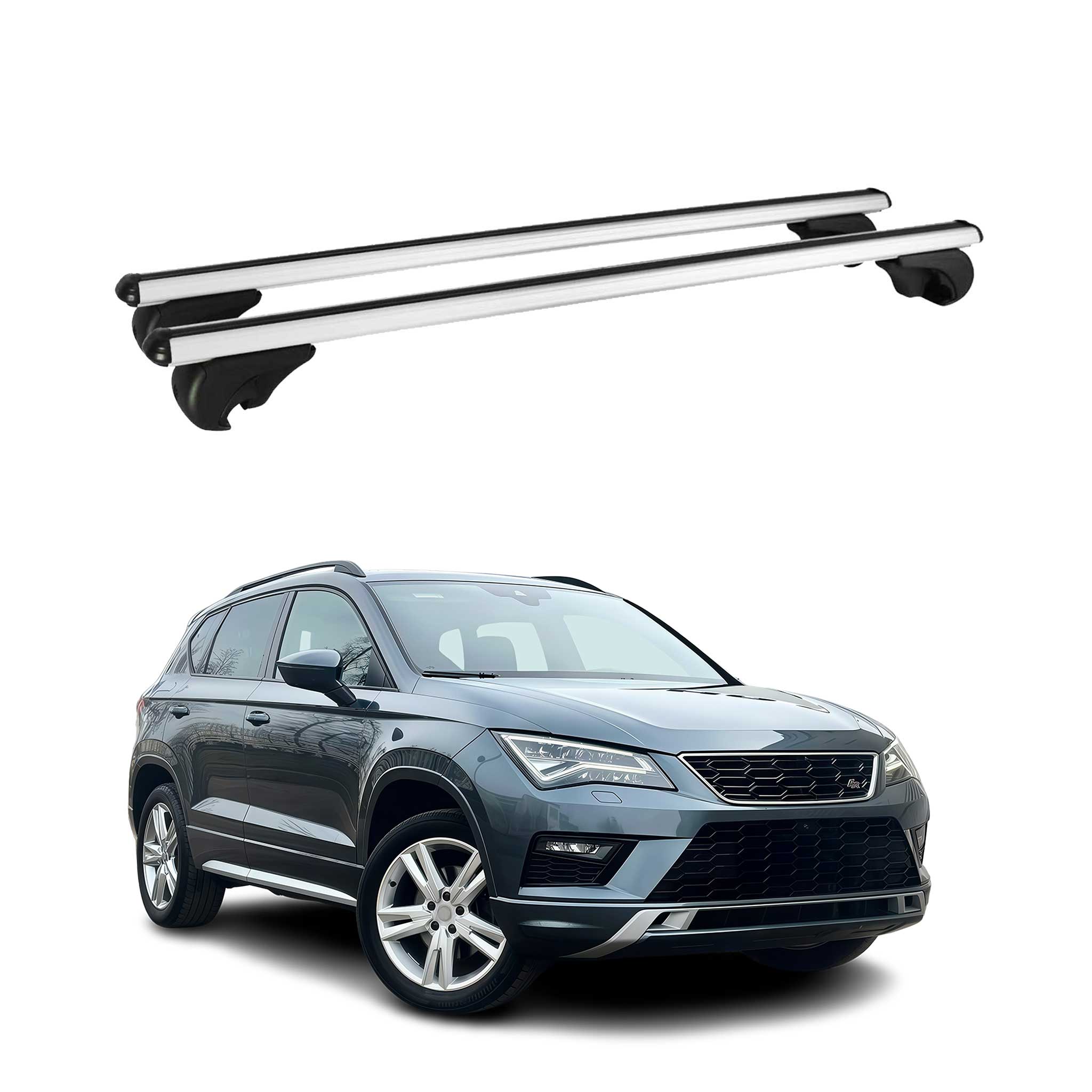 Omac Aluminium Dachträger Querträger Für Seat Ateca 2016-2026 – Tüv / Din 75302:2019 – Abschließbar – Max. 75 Kg – 2 Stangen Silber