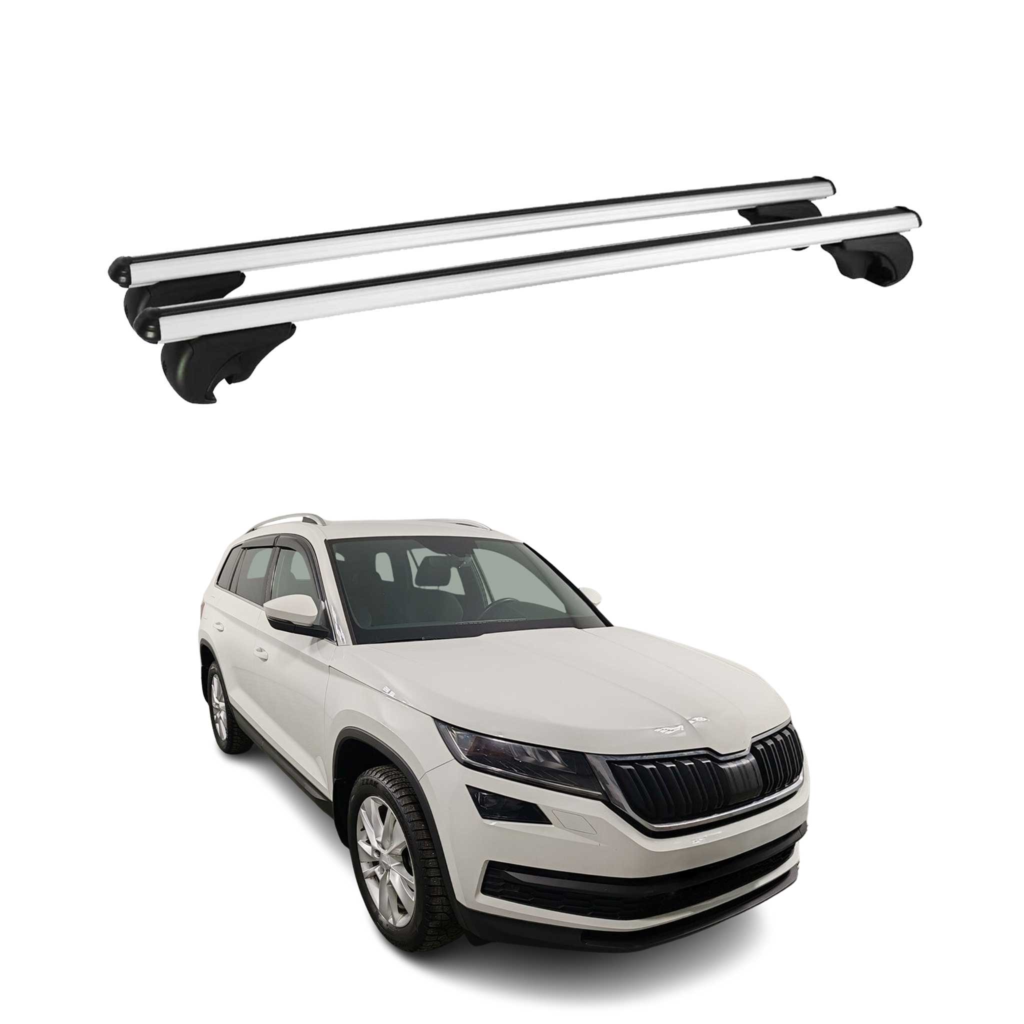 Omac Aluminium Dachträger Querträger Für Skoda Kodiaq I 2016-2024 – Tüv / Din 75302:2019 – Abschließbar – Max. 75 Kg – 2 Stangen Silber