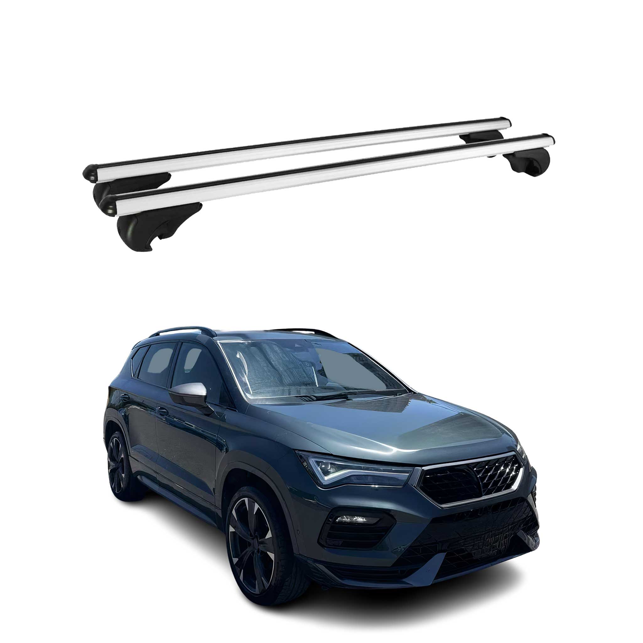 Omac Aluminium Dachträger Querträger Für Cupra Ateca 2016-2026 – Tüv / Din 75302:2019 – Abschließbar – Max. 75 Kg – 2 Stangen Silber