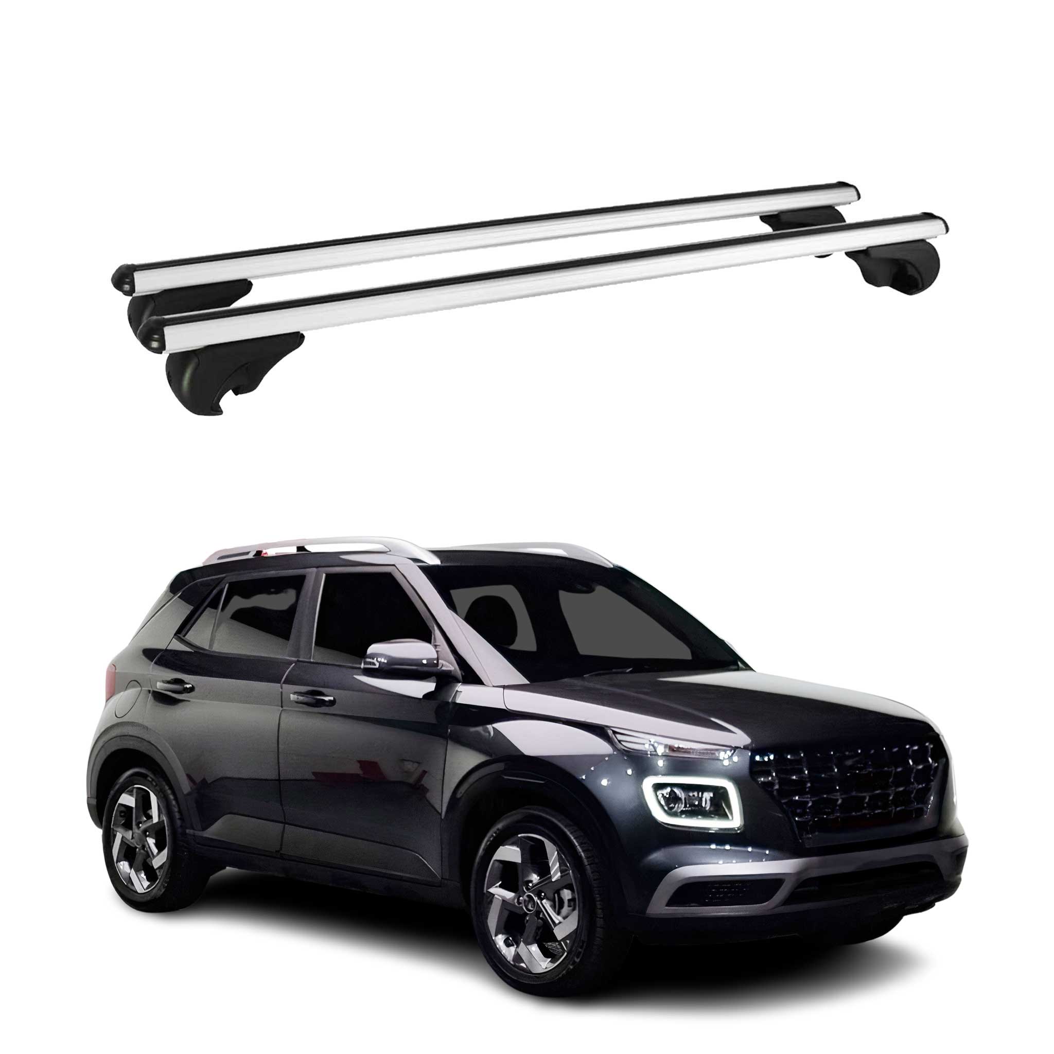 Omac Aluminium Dachträger Querträger Für Hyundai Venue 2020-2026 – Tüv / Din 75302:2020 – Abschließbar – Max. 75 Kg – 2 Stangen Silber