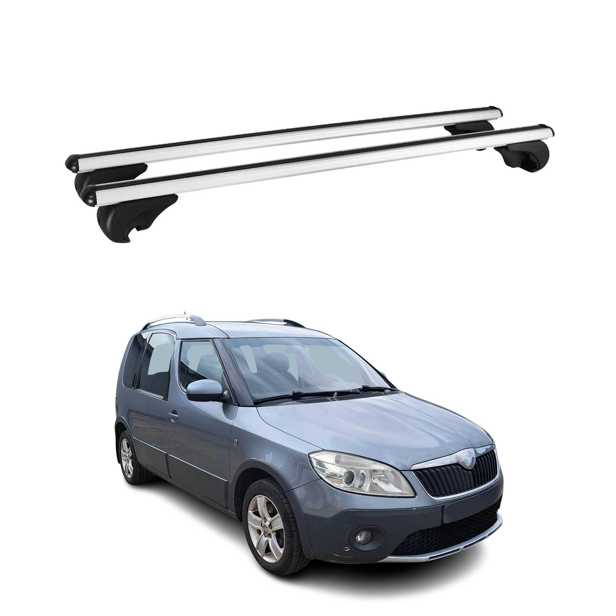 Omac Aluminium Dachträger Querträger Für Skoda Roomster Praktik 2006-2015 – Tüv / Din 75302:2019 – Abschließbar – Max. 75 Kg – 2 Stangen Silber