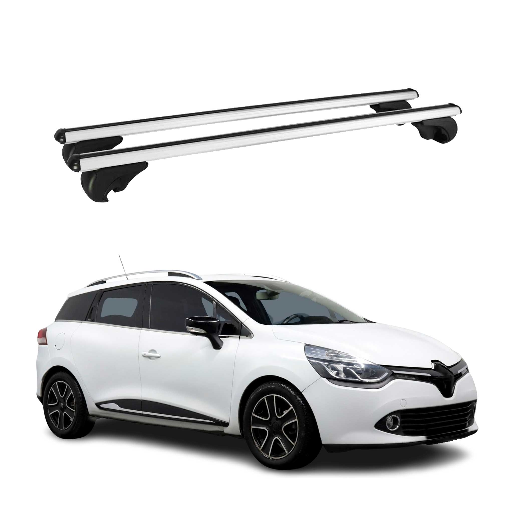 Omac Aluminium Dachträger Querträger Für Renault Clio Iv V Grandtour 2012-2019 – Tüv / Din 75302:2019 – Abschließbar – Max. 75 Kg – 2 Stangen Silber