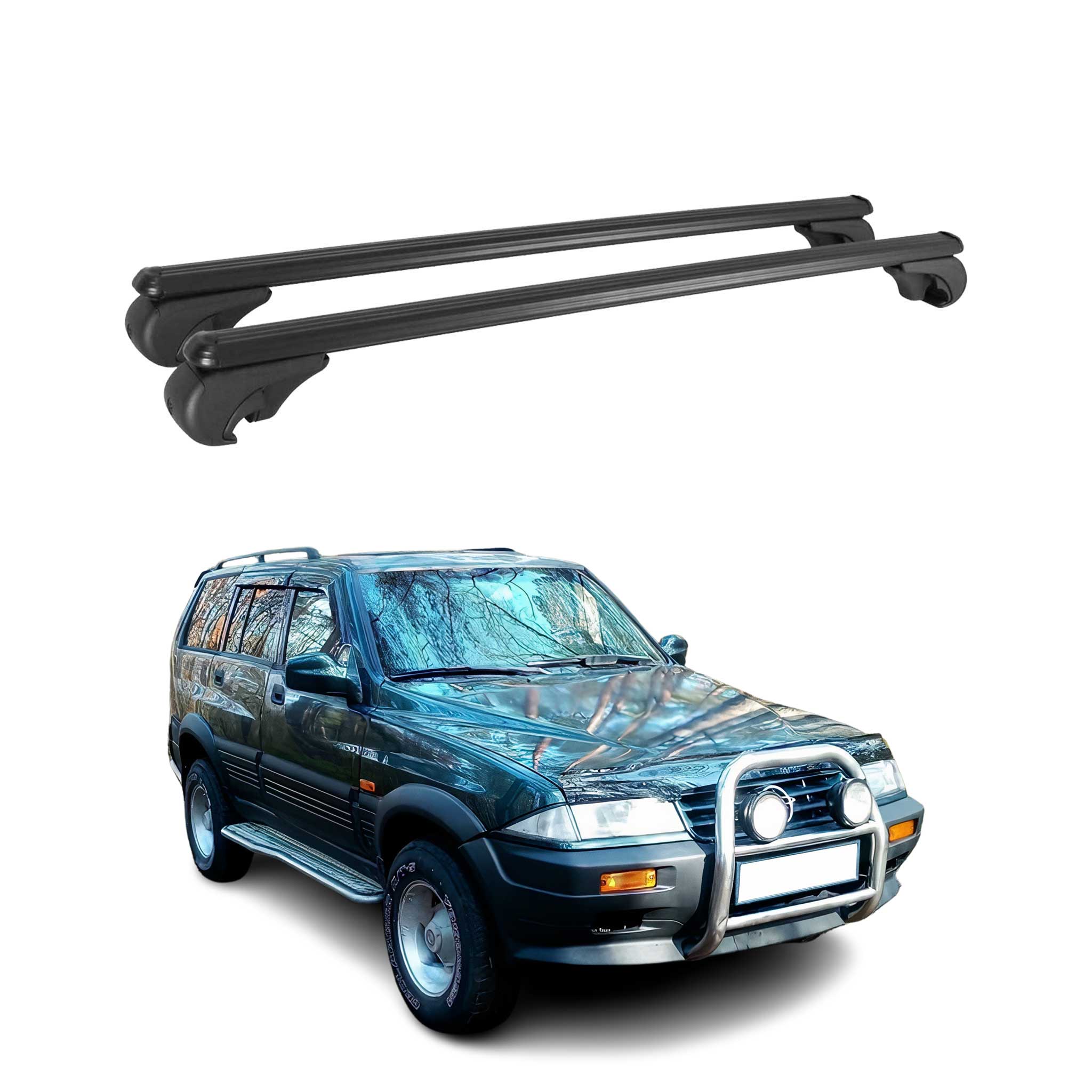 Omac Aluminium Dachträger Querträger Für Ssangyong Musso Fj 1993-2004 – Tüv / Din 75302:2019 – Abschließbar – Max. 75 Kg – 2 Stangen Silber