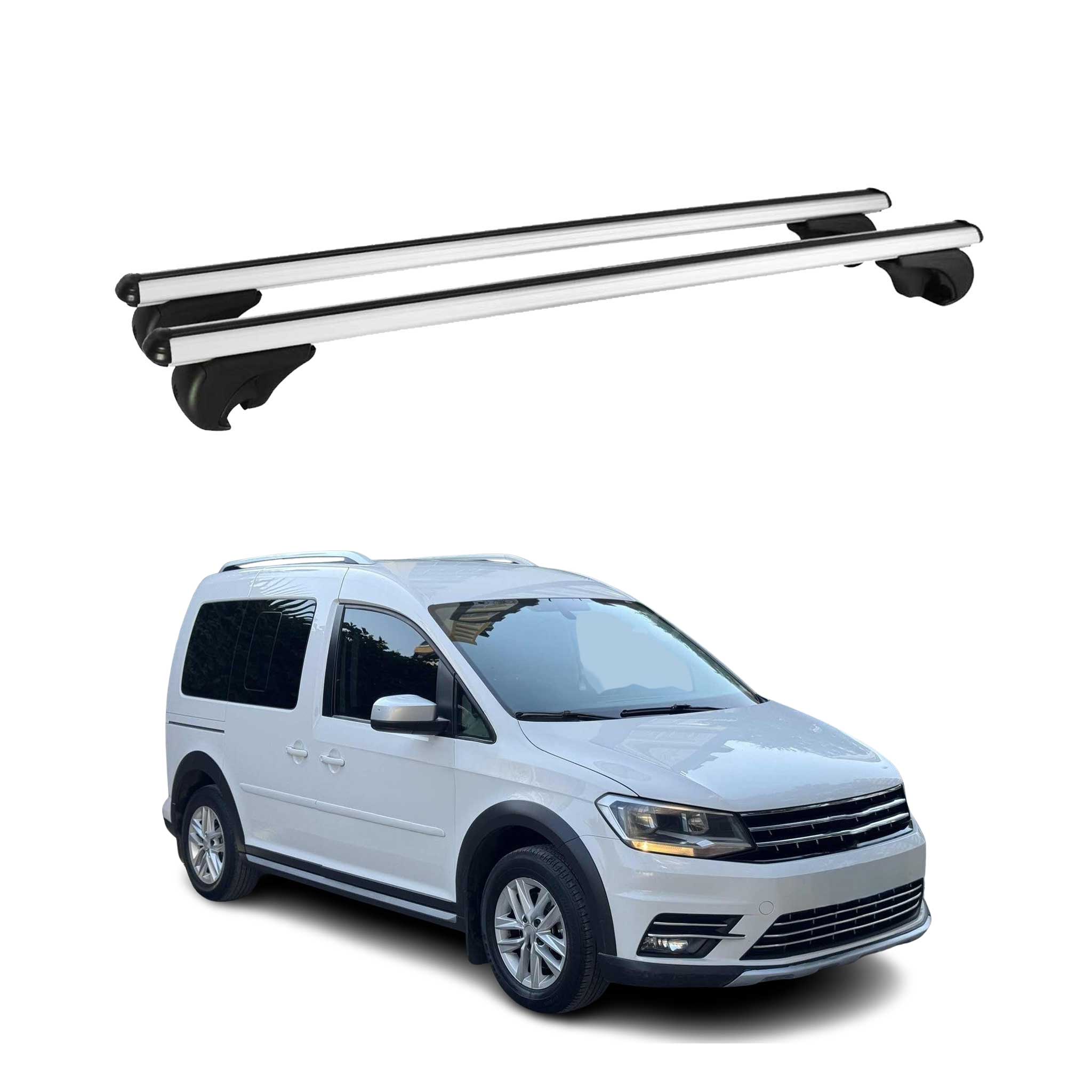 Omac Aluminium Dachträger Querträger Für Vw Caddy Iii 2015-2020 Fl – Tüv / Din 75302:2019 – Abschließbar – Max. 75 Kg – 2 Stangen Silber