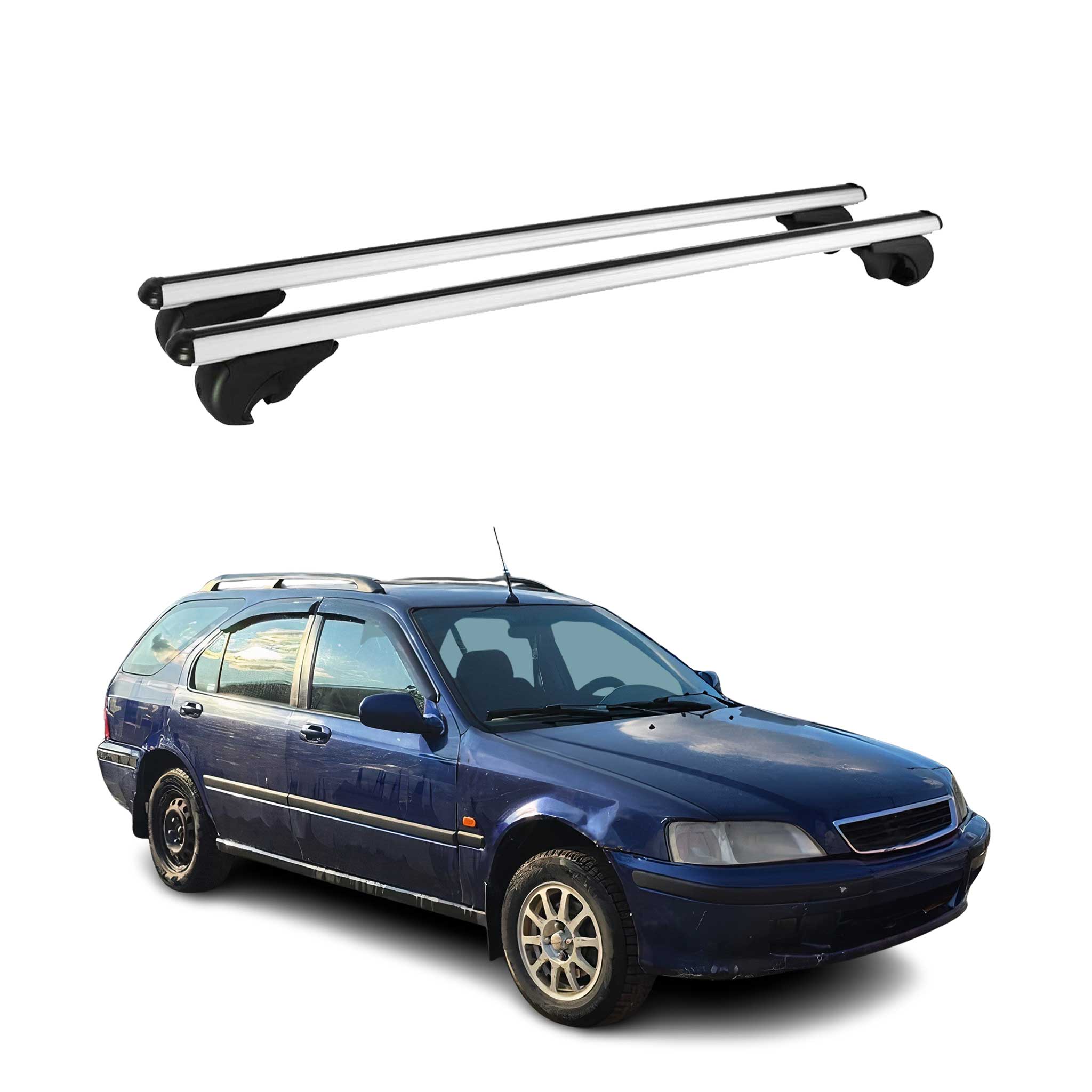 Omac Aluminium Dachträger Querträger Für Honda Civic Mk6 Kombi 1996-2000 – Tüv / Din 75302:2019 – Abschließbar – Max. 75 Kg – 2 Stangen Silber