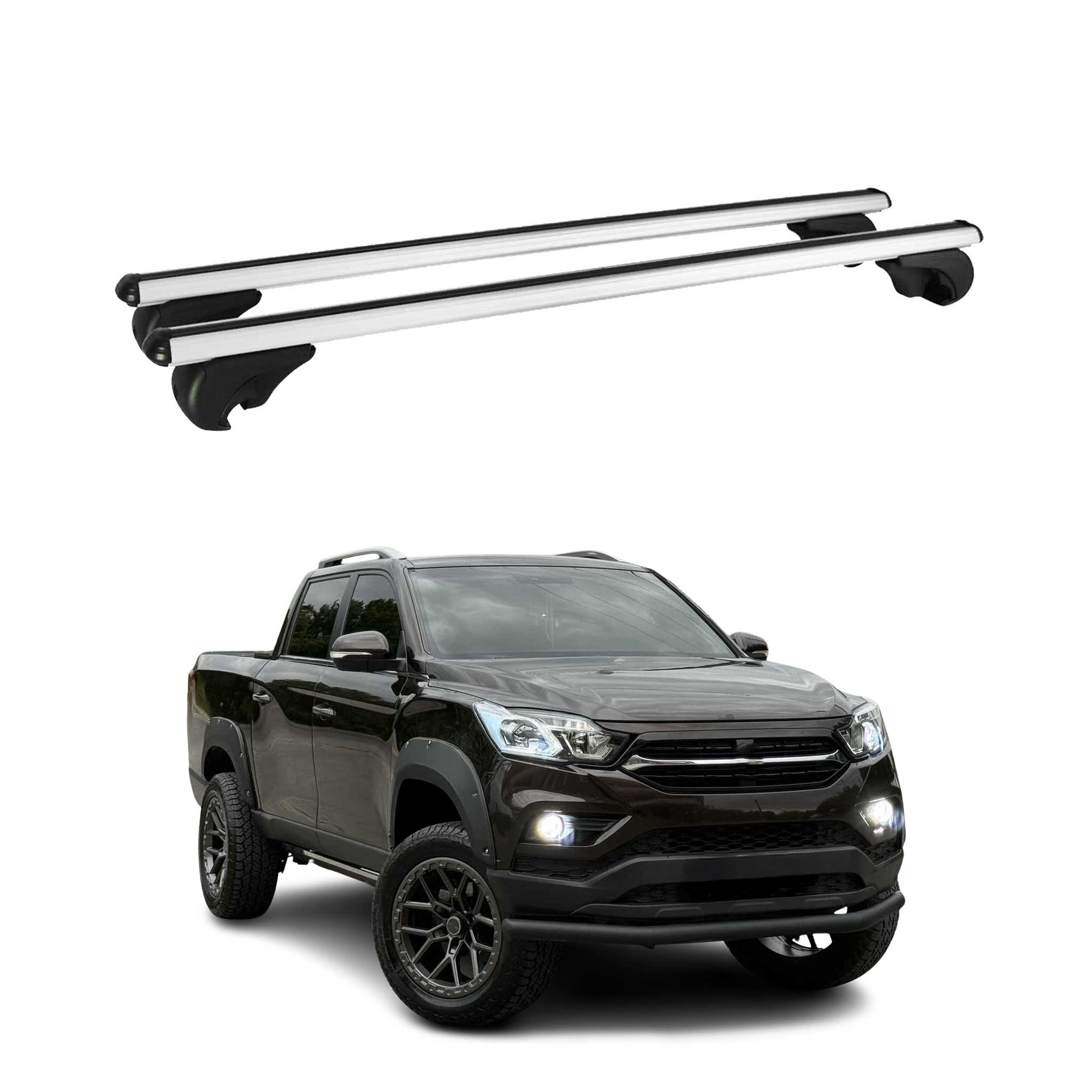 Omac Aluminium Dachträger Querträger Für Ssangyong Grand Musso 2018-2026 – Tüv / Din 75302:2019 – Abschließbar – Max. 75 Kg – 2 Stangen Silber