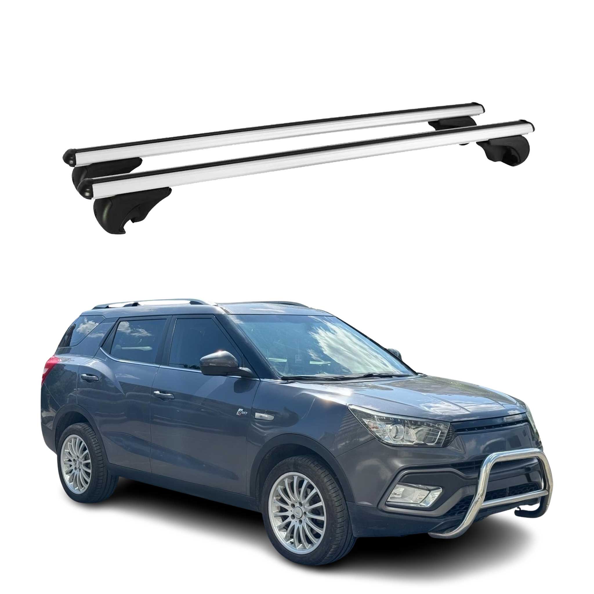 Omac Aluminium Dachträger Querträger Für Ssangyong Xlv 2016-2021 – Tüv / Din 75302:2021 – Abschließbar – Max. 75 Kg – 2 Stangen Silber