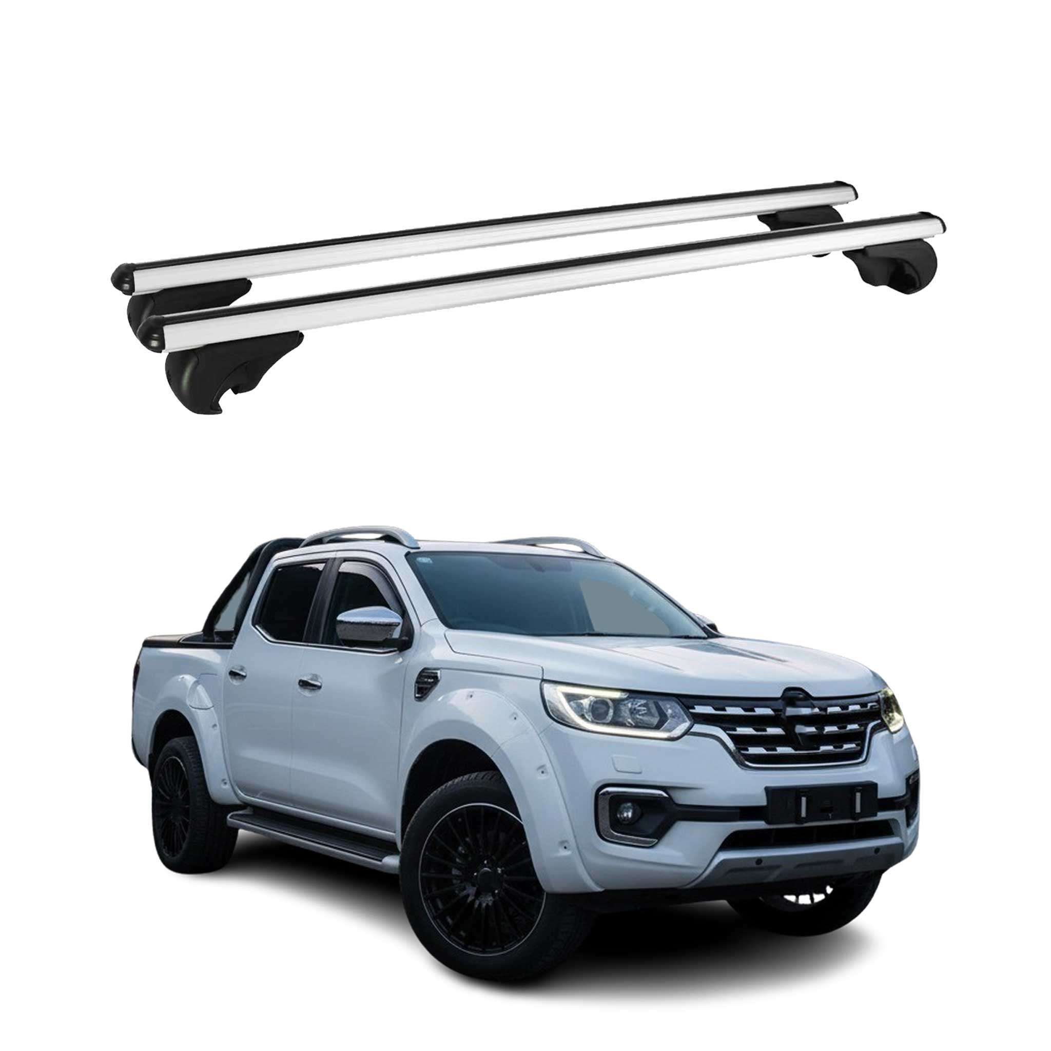 Omac Aluminium Dachträger Querträger Für Renault Alaskan 2017-2021 – Tüv / Din 75302:2019 – Abschließbar – Max. 75 Kg – 2 Stangen Silber