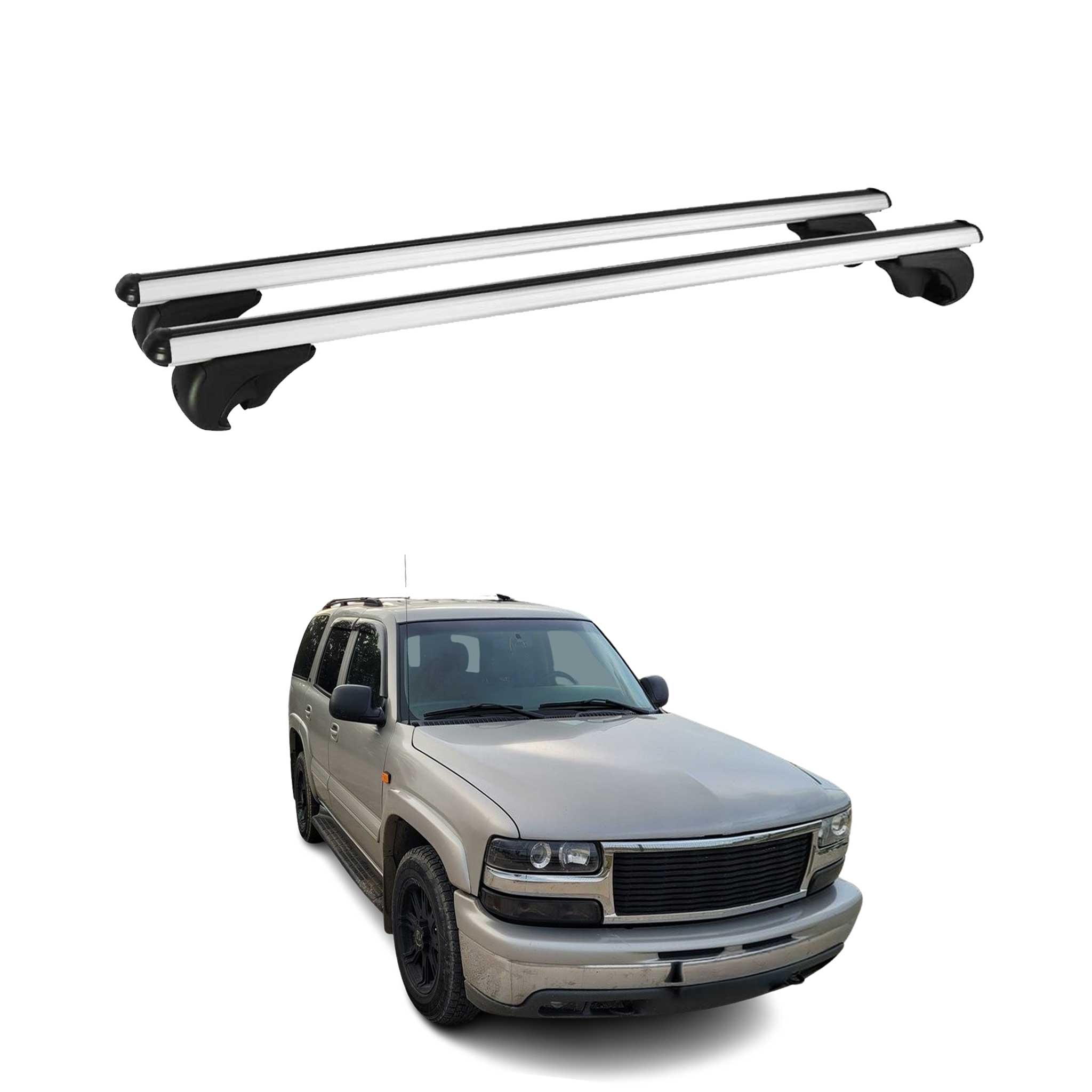 Omac Aluminium Dachträger Querträger Für Chevrolet Tahoe 2000-2006 – Tüv / Din 75302:2019 – Abschließbar – Max. 75 Kg – 2 Stangen Silber
