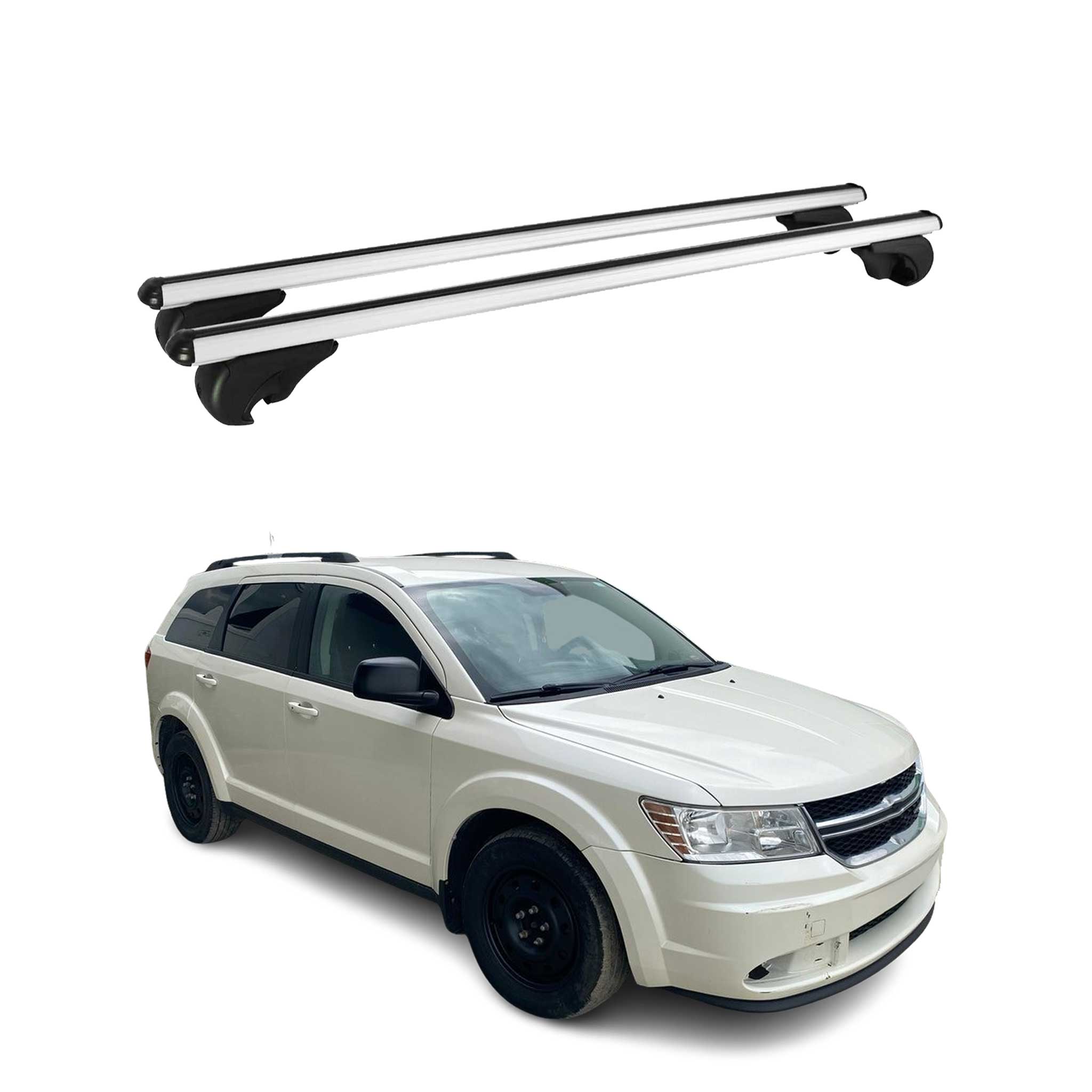 Omac Aluminium Dachträger Querträger Für Dodge Journey 2008-2021 – Tüv / Din 75302:2019 – Abschließbar – Max. 75 Kg – 2 Stangen Silber