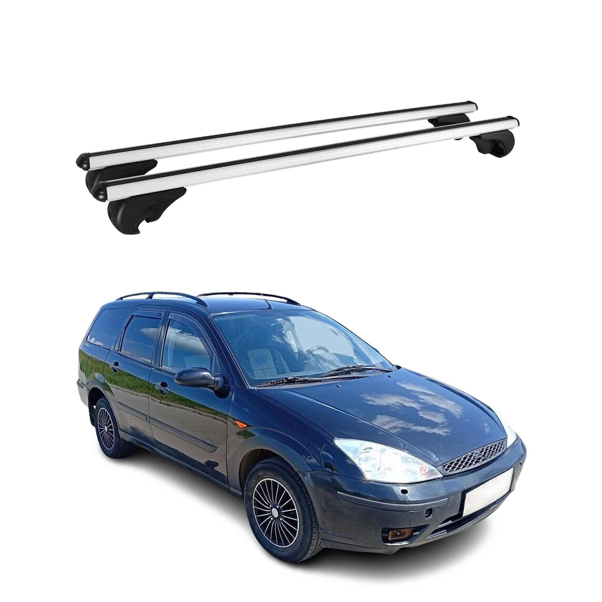Omac Aluminium Dachträger Querträger Für Ford Focus I Turnier 1998-2005 – Tüv / Din 75302:2019 – Abschließbar – Max. 75 Kg – 2 Stangen Silber