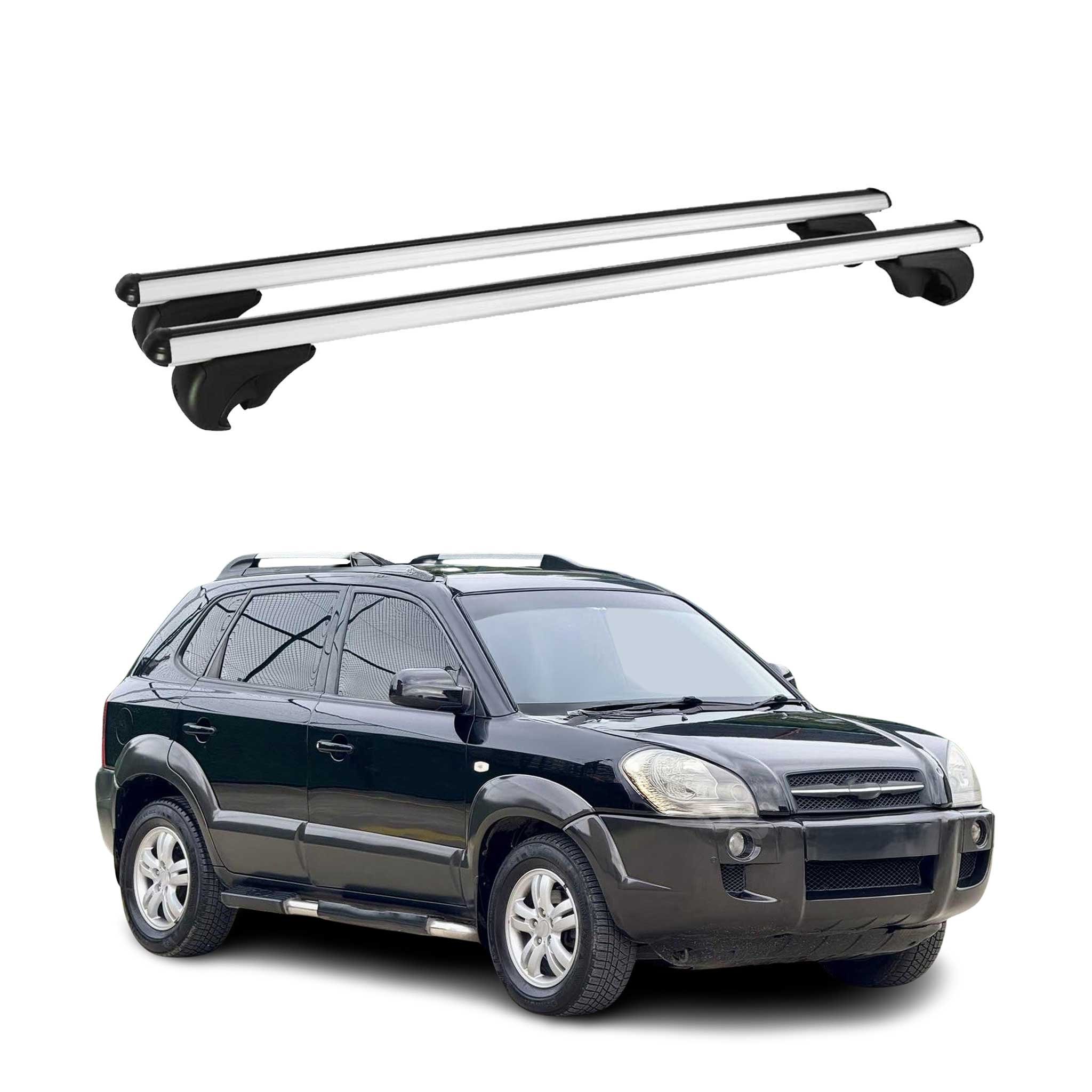 Omac Aluminium Dachträger Querträger Für Hyundai Tucson I 2005-2009 – Tüv / Din 75302:2019 – Abschließbar – Max. 75 Kg – 2 Stangen Silber