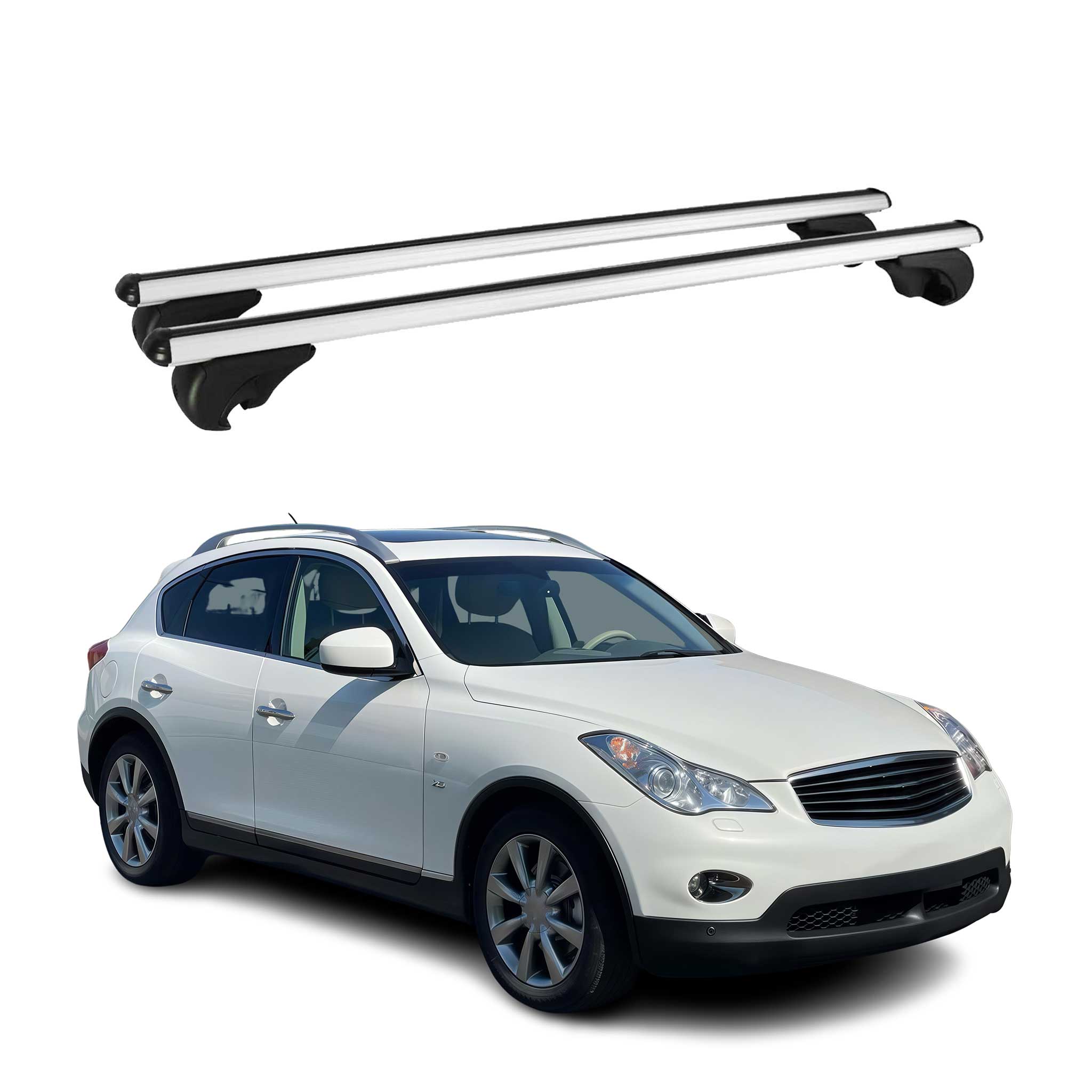 Omac Aluminium Dachträger Querträger Für Infiniti Qx50 I 2013-2017 – Tüv / Din 75302:2019 – Abschließbar – Max. 75 Kg – 2 Stangen Silber