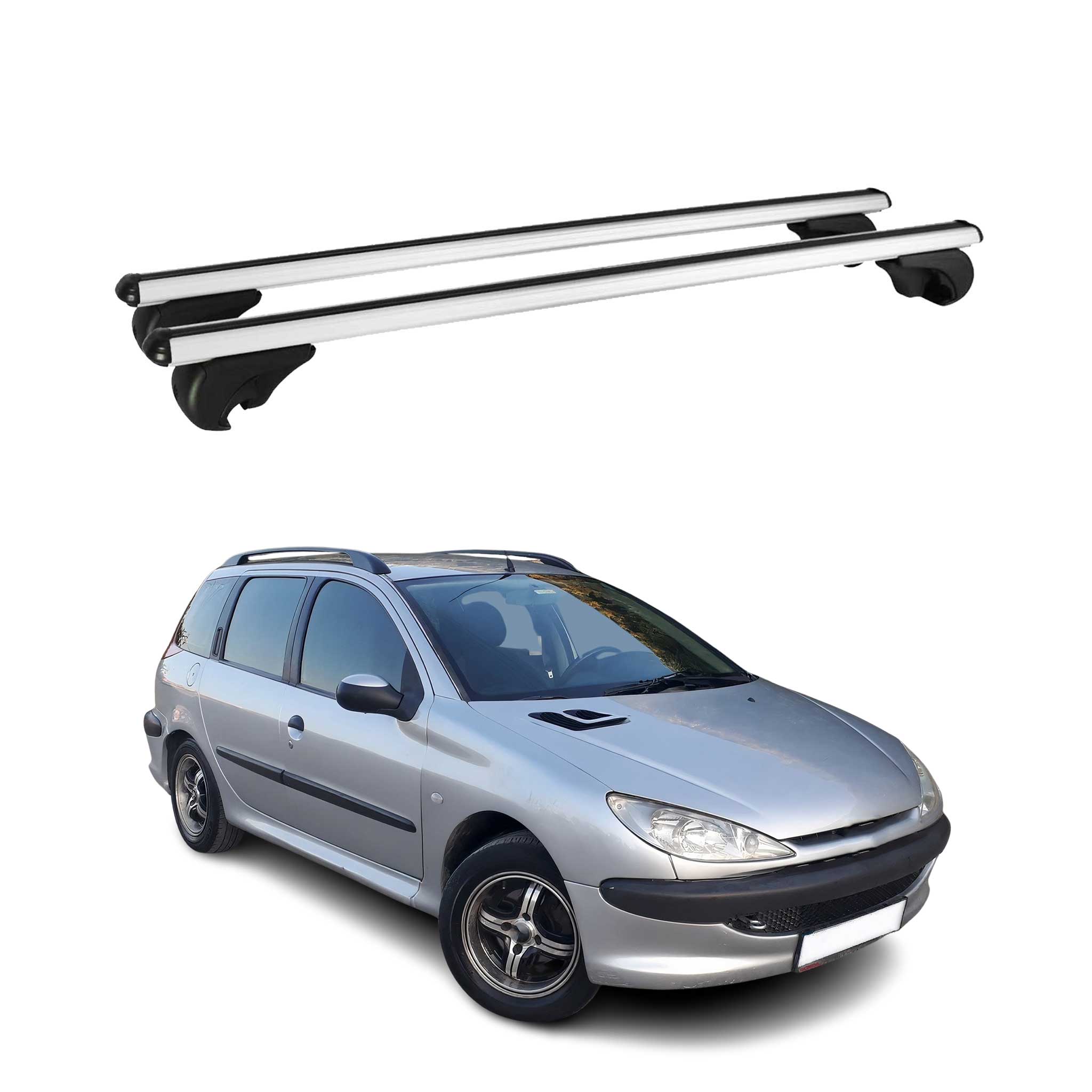Omac Aluminium Dachträger Querträger Für Peugeot 206 Limo 2001-2009 – Tüv / Din 75302:2019 – Abschließbar – Max. 75 Kg – 2 Stangen Silber