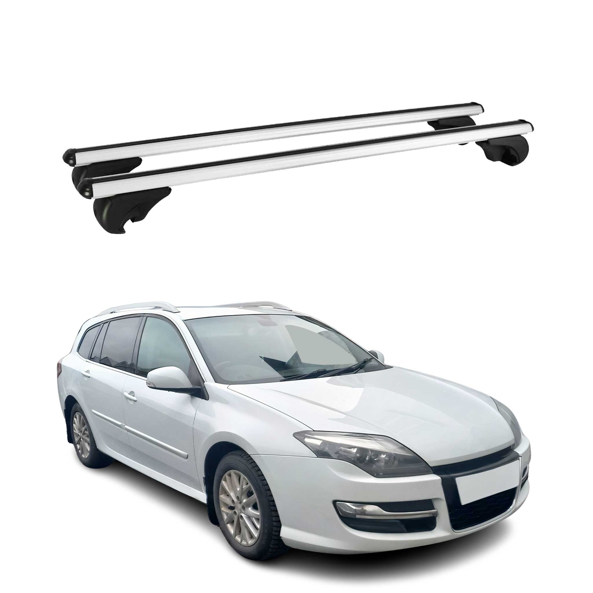 Omac Aluminium Dachträger Querträger Für Renault Laguna Iii Grandtour 2008-2015 – Tüv / Din 75302:2019 – Abschließbar – Max. 75 Kg – 2 Stangen Silber