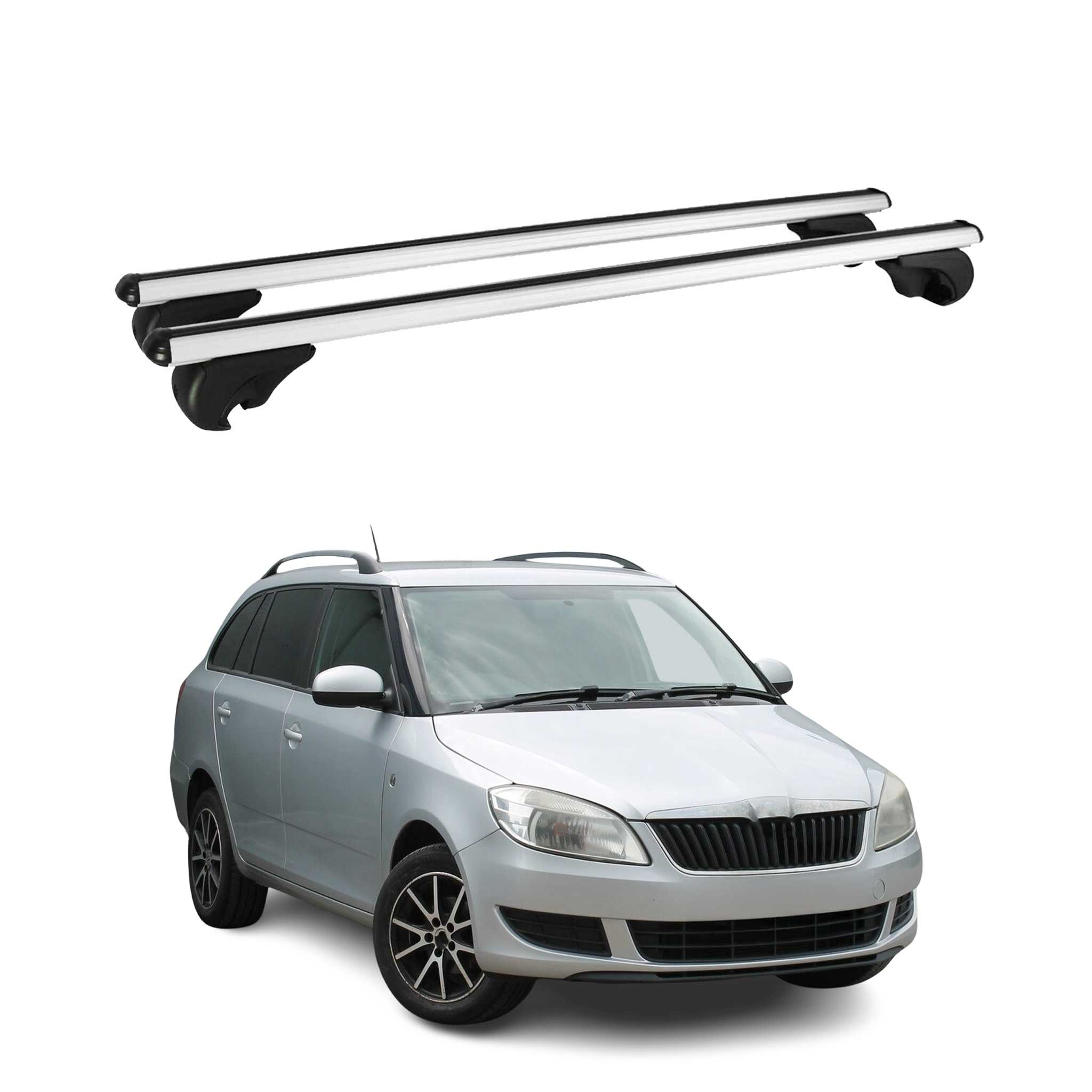 Omac Aluminium Dachträger Querträger Für Skoda Fabia Ii Kombi 2007-2014 – Tüv / Din 75302:2019 – Abschließbar – Max. 75 Kg – 2 Stangen Silber
