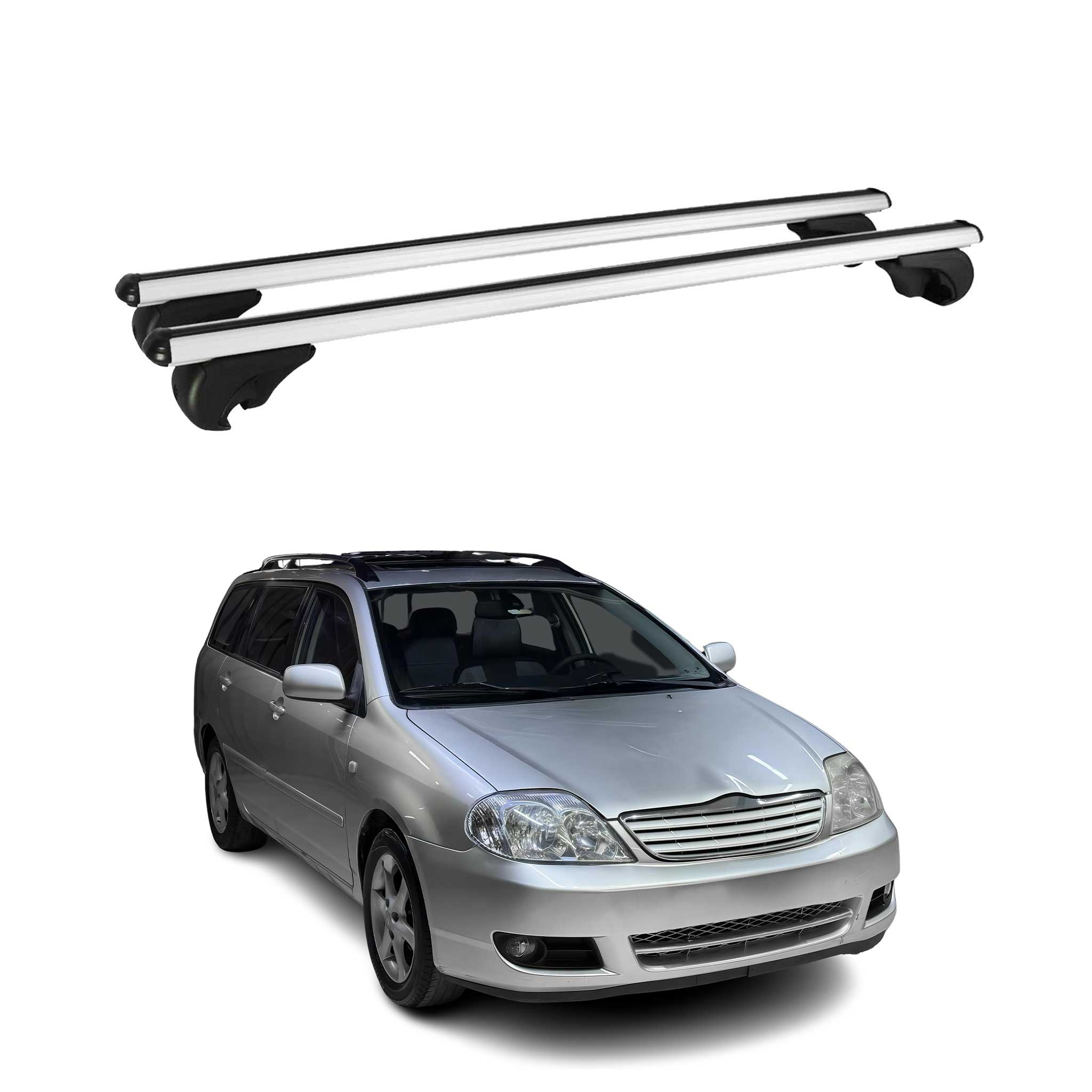 Omac Aluminium Dachträger Querträger Für Toyota Corolla Verso 2001-2007 – Tüv / Din 75302:2019 – Abschließbar – Max. 75 Kg – 2 Stangen Silber