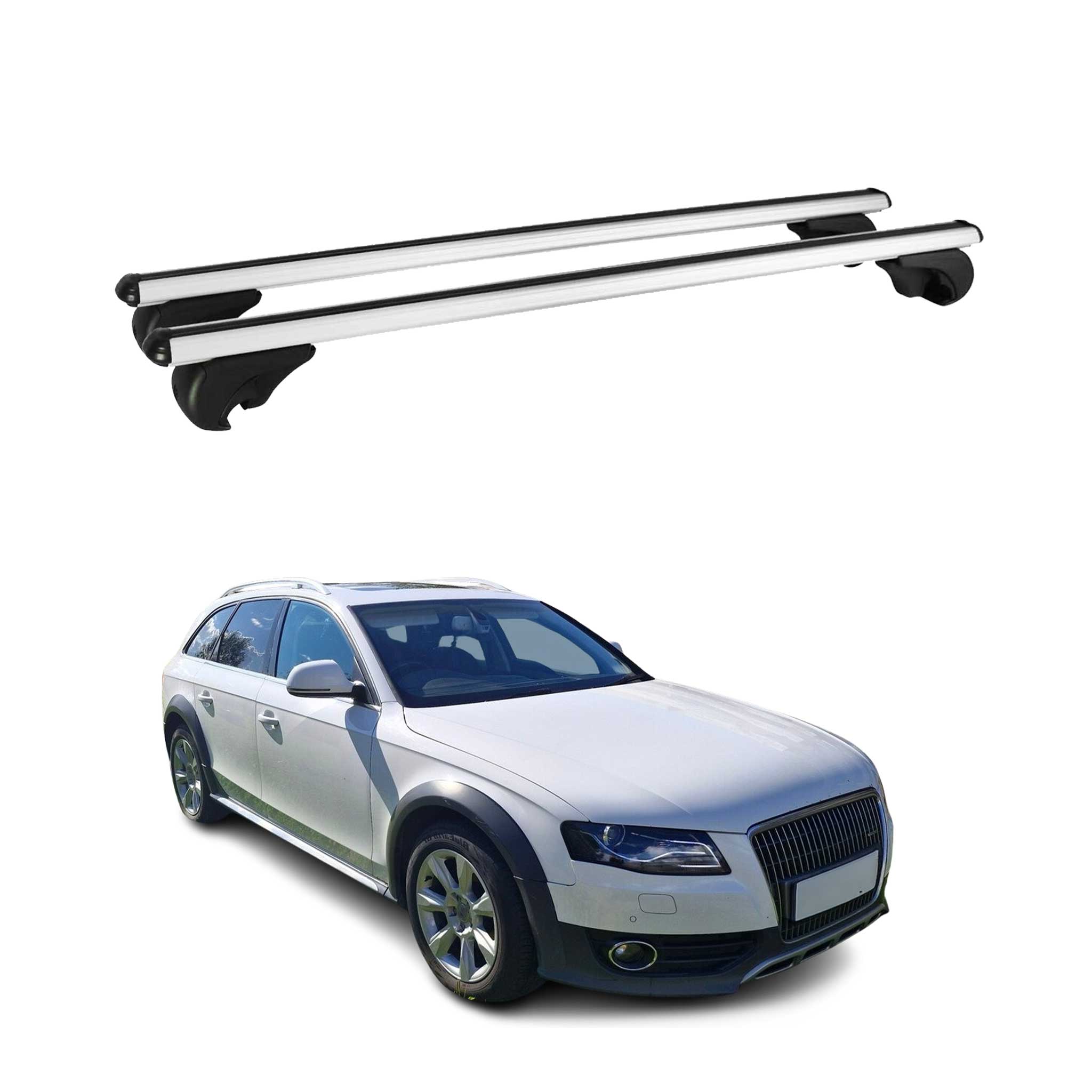 Omac Aluminium Dachträger Querträger Für Audi A4 B8 Allroad 2009-2016 – Tüv / Din 75302:2019 – Abschließbar – Max. 75 Kg – 2 Stangen Silber