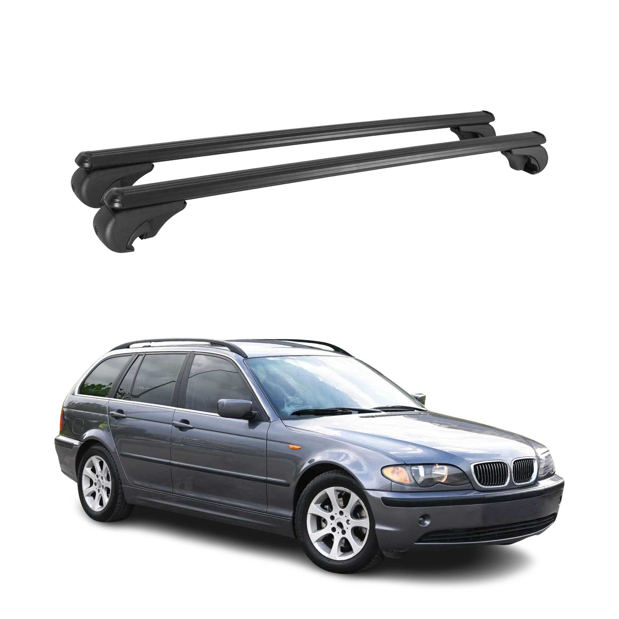 Omac Aluminium Dachträger Querträger Für Bmw 3er E46 Touring 1999-2007 – Tüv / Din 75302:2019 – Abschließbar – Max. 75 Kg – 2 Stangen Schwarz