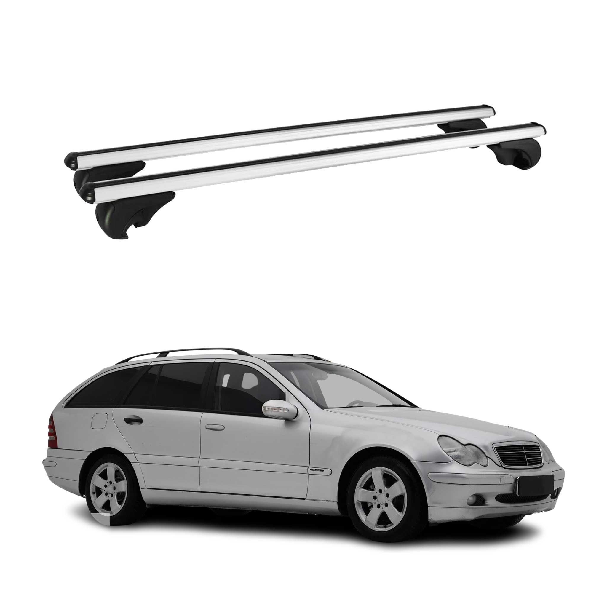 Omac Aluminium Dachträger Querträger Für Mercedes C Klasse S203 2001-2007 – Tüv / Din 75302:2019 – Abschließbar – Max. 75 Kg – 2 Stangen Silber