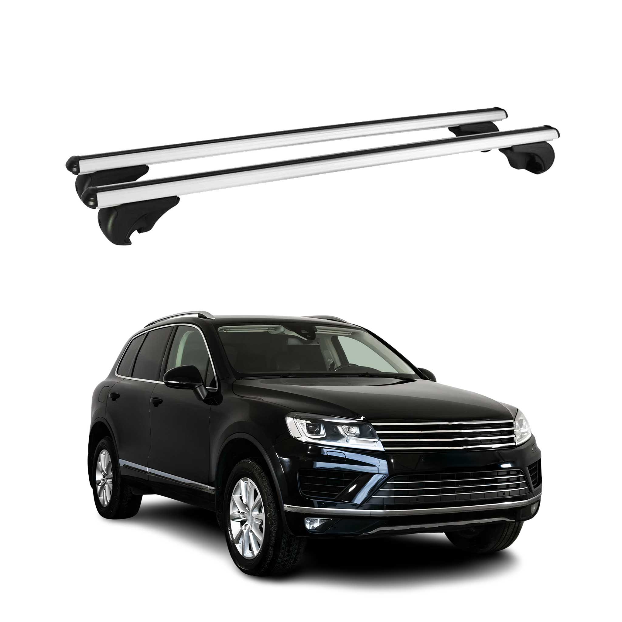 Omac Aluminium Dachträger Querträger Für Vw Touareg 2010-2018 – Tüv / Din 75302:2019 – Abschließbar – Max. 75 Kg – 2 Stangen Silber