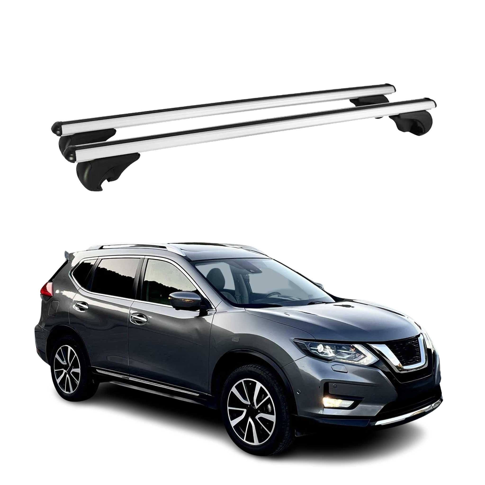 Omac Aluminium Dachträger Querträger Für Nissan X-trail Iii T32 2013-2021 – Tüv / Din 75302:2019 – Abschließbar – Max. 75 Kg – 2 Stangen Silber