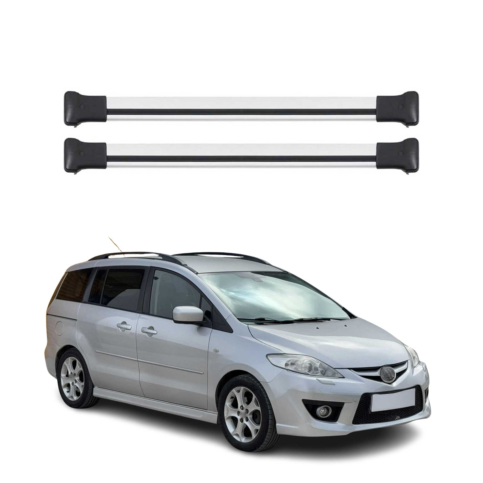 Omac Aluminium Dachträger Querträger Für Mazda5 Ii 2005-2010 – Max. 75 Kg – 2 Stangen Silber