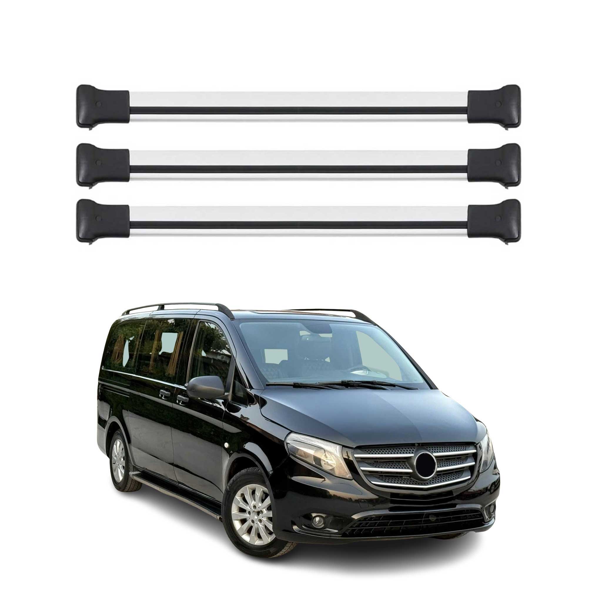 Omac Aluminium Dachträger Querträger Für Mercedes Viano Vito W638 W639 W447 1996-2026 – Max. 75 Kg – 3 Stangen Silber