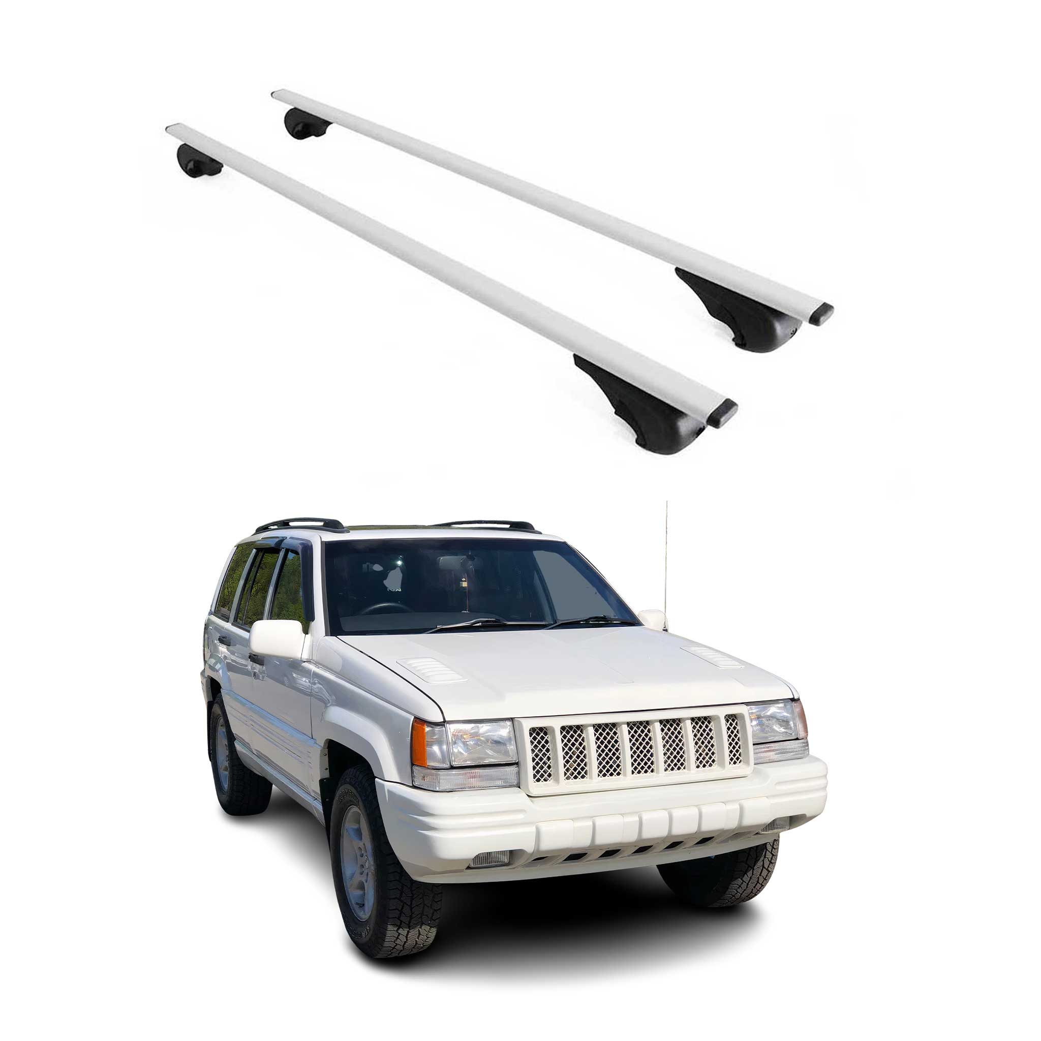 Omac Dachträger Querträger Für Jeep Grand Cherokee Zj 1993-1998 – Abschließbar – Max. 75 Kg – 2 Stangen Stahl Silber