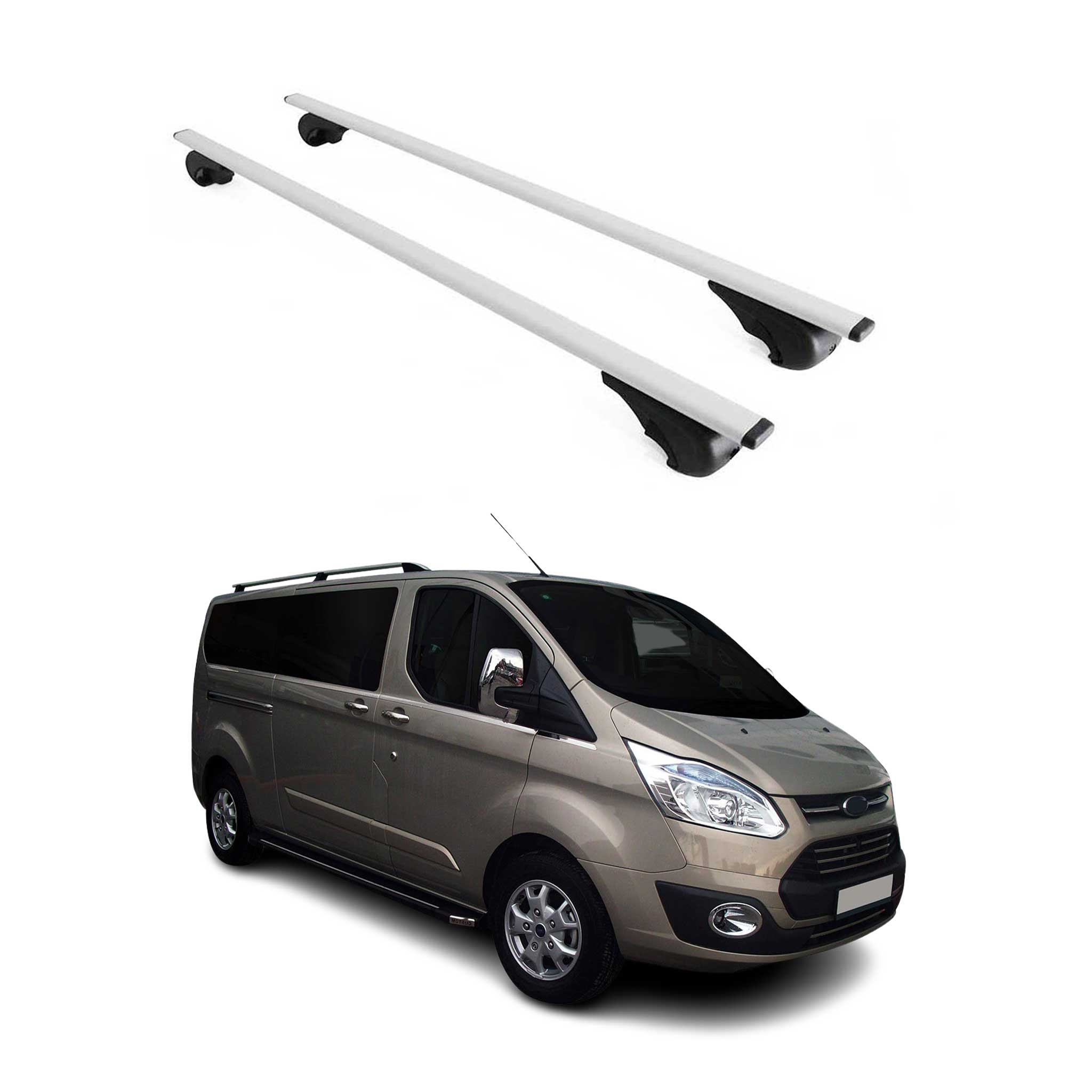 Omac Dachträger Querträger Für Ford Transit Custom I 2012-2023 – Abschließbar – Max. 75 Kg – 2 Stangen Stahl Silber