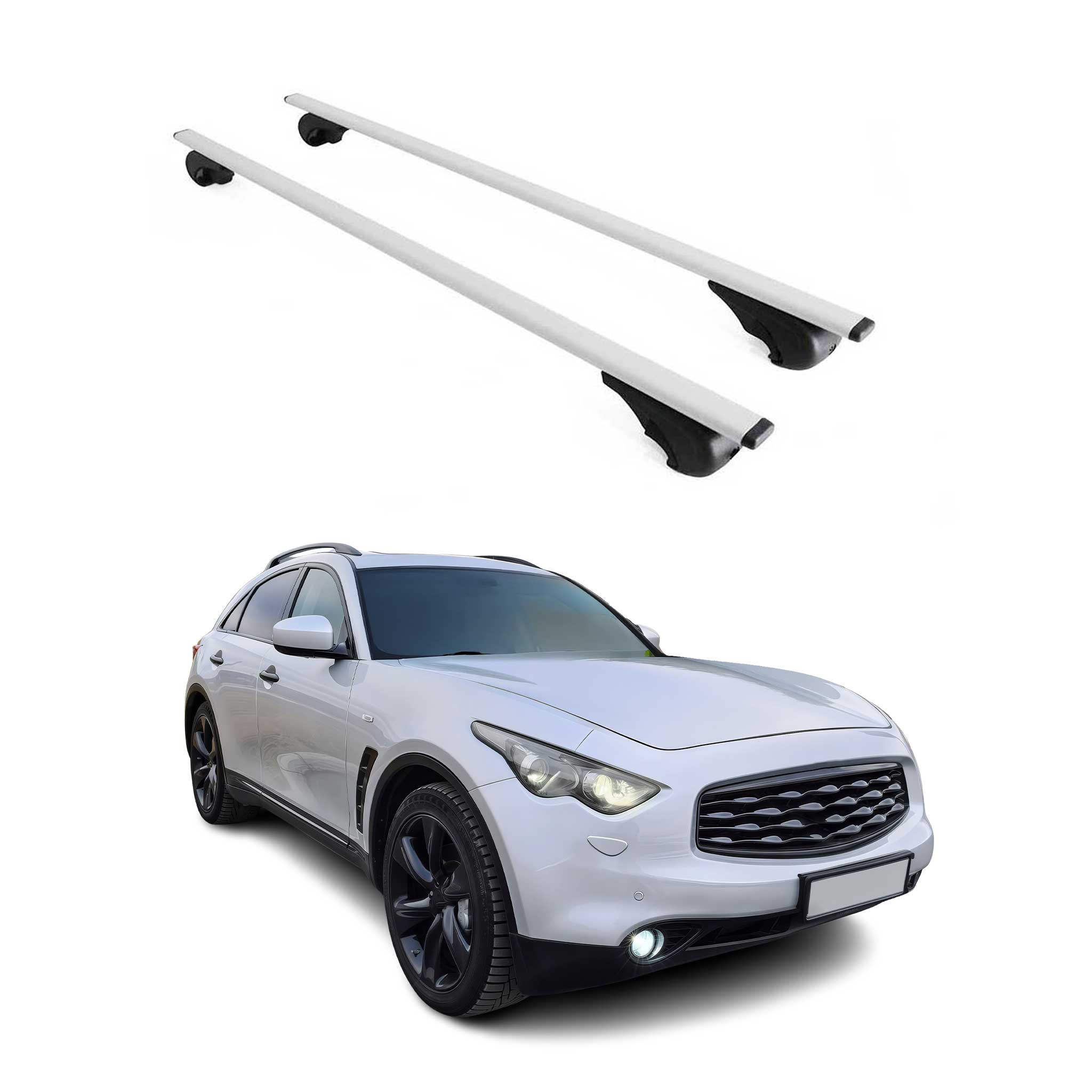 Omac Dachträger Querträger Für Infiniti Fx50 2009-2013 – Abschließbar – Max. 75 Kg – 2 Stangen Stahl Silber