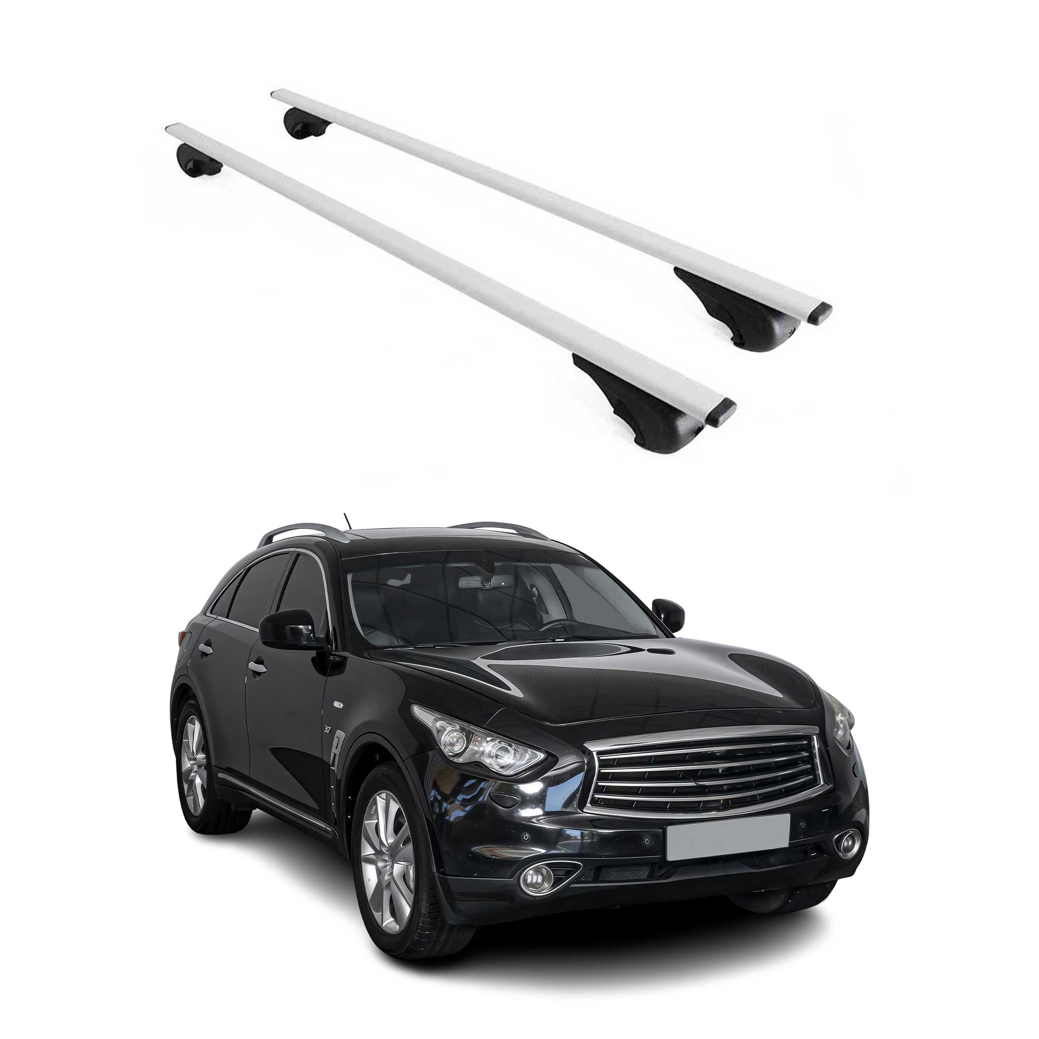 Omac Dachträger Querträger Für Infiniti Qx70 2014-2017 – Abschließbar – Max. 75 Kg – 2 Stangen Stahl Silber