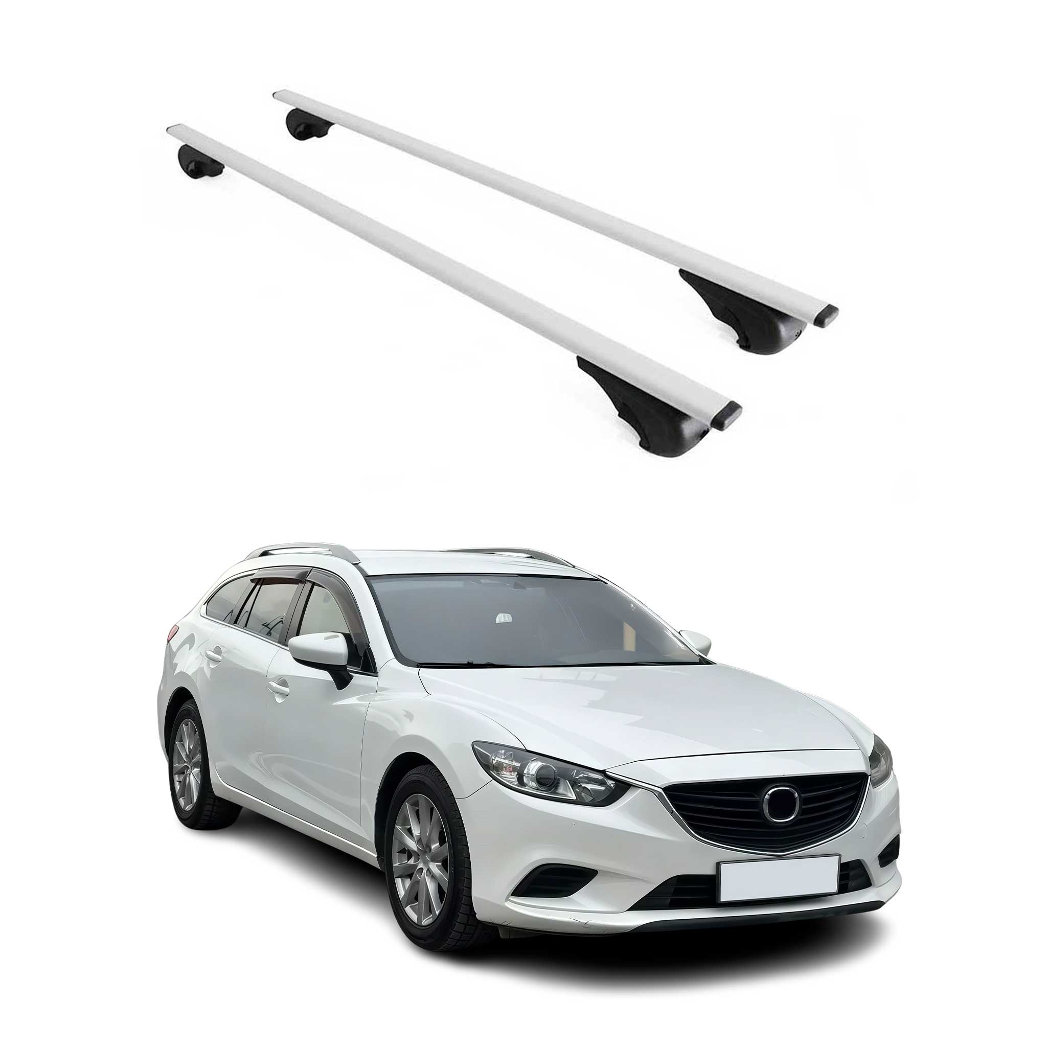 Omac Dachträger Querträger Für Mazda6 Mk3 2012-2025 – Abschließbar – Max. 75 Kg – 2 Stangen Stahl Silber