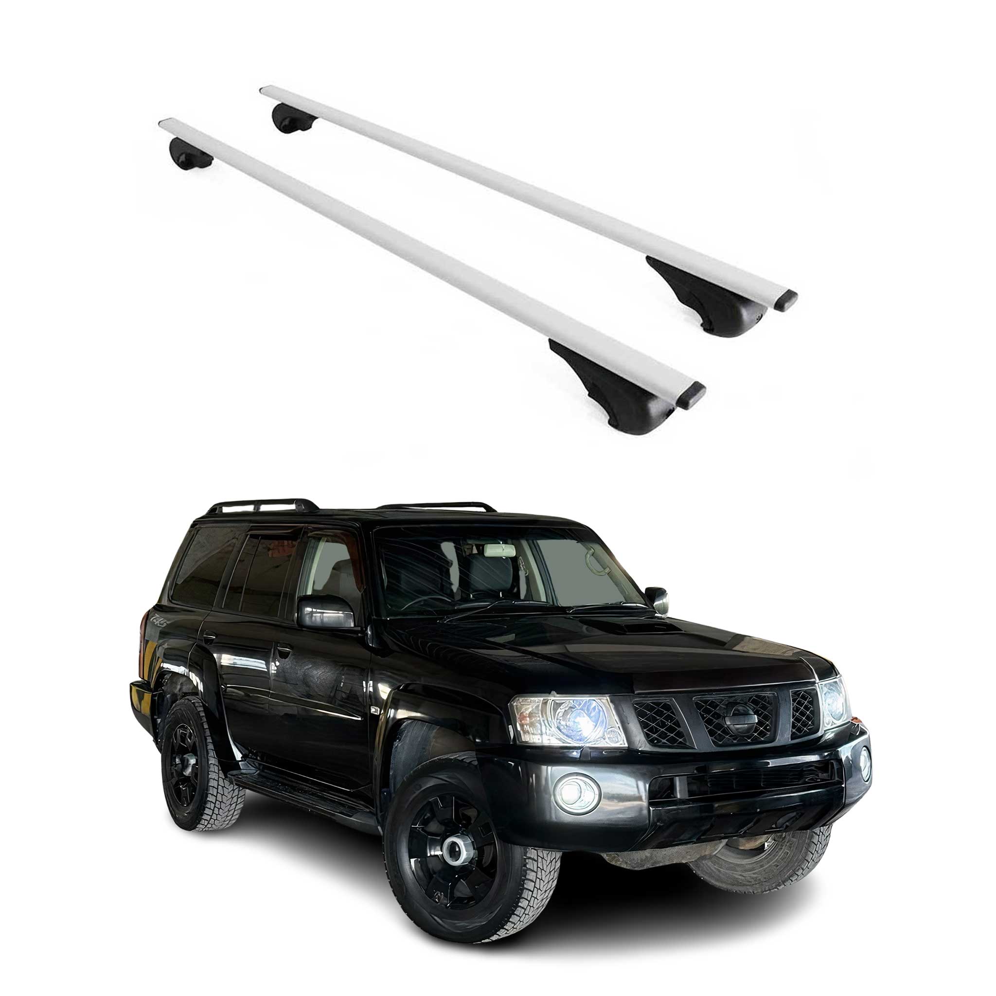 Omac Dachträger Querträger Für Nissan Patrol 1997-2010 – Abschließbar – Max. 75 Kg – 2 Stangen Stahl Silber