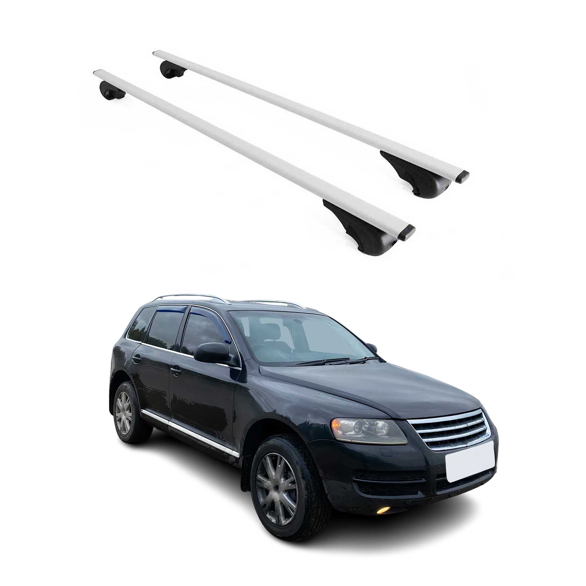 Omac Dachträger Querträger Für Vw Touareg I 2002-2010 – Abschließbar – Max. 75 Kg – 2 Stangen Stahl Silber