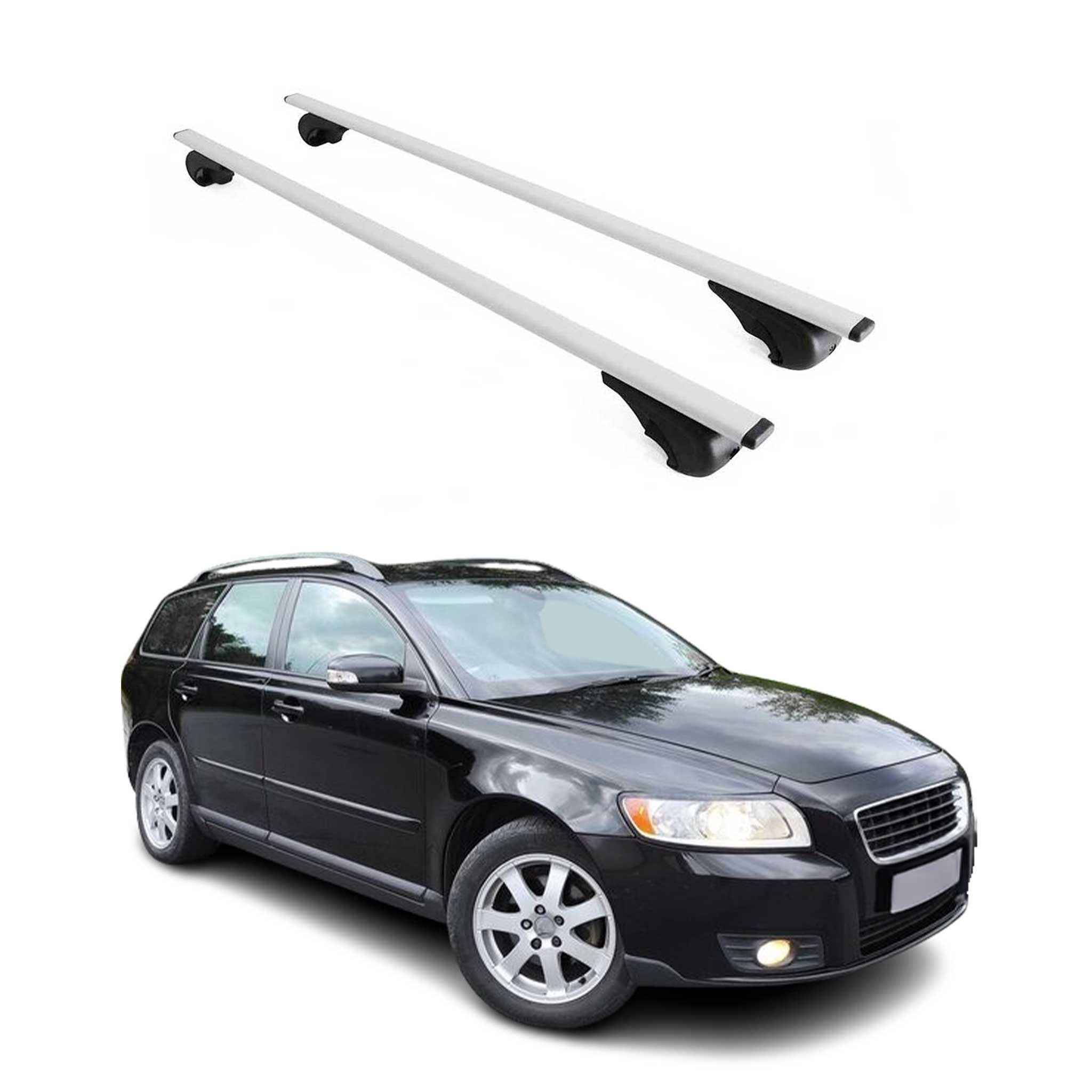 Omac Dachträger Querträger Für Volvo V50 2004-2012 – Abschließbar – Max. 75 Kg – 2 Stangen Stahl Silber