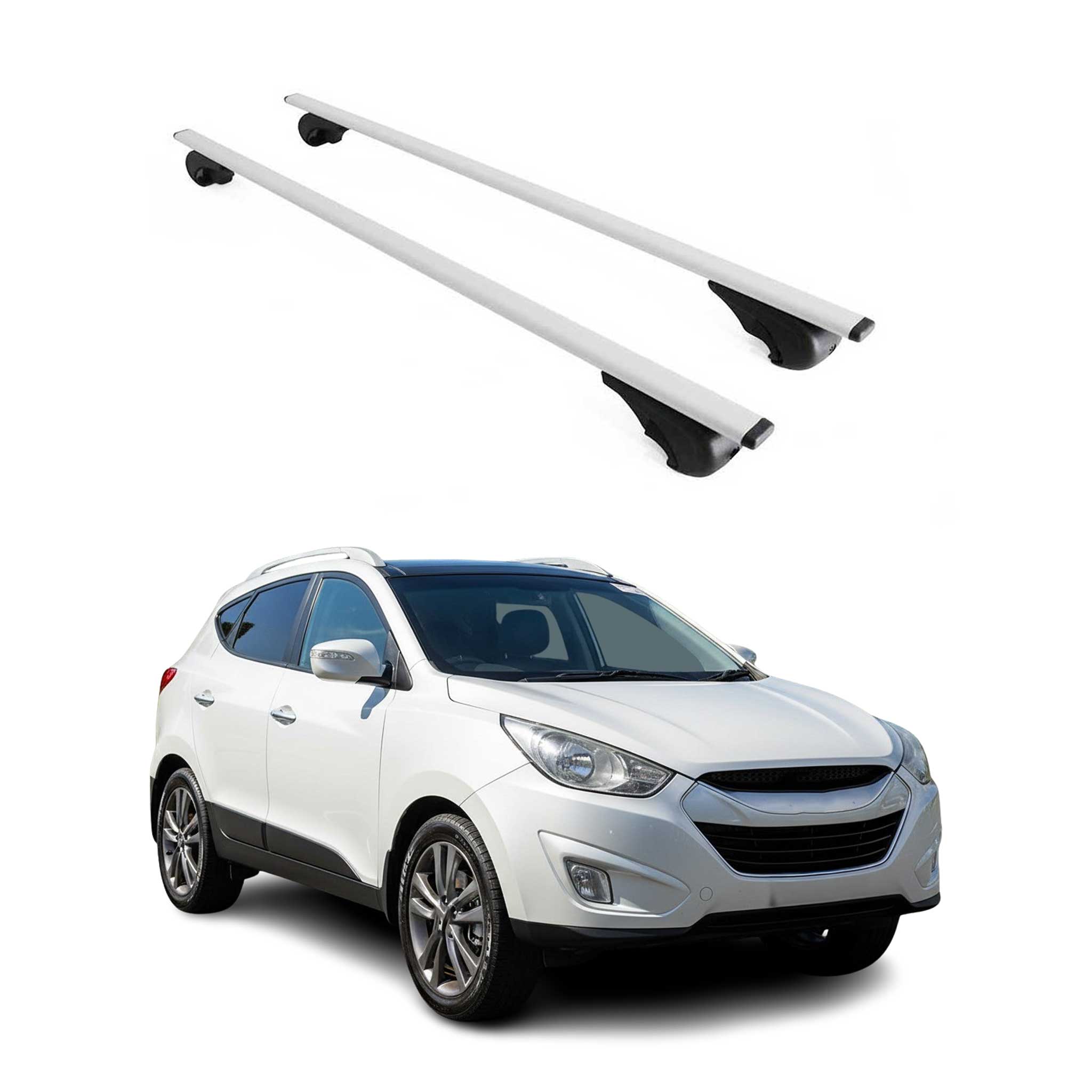 Omac Dachträger Querträger Für Hyundai Ix35 2010-2015 – Abschließbar – Max. 75 Kg – 2 Stangen Stahl Silber