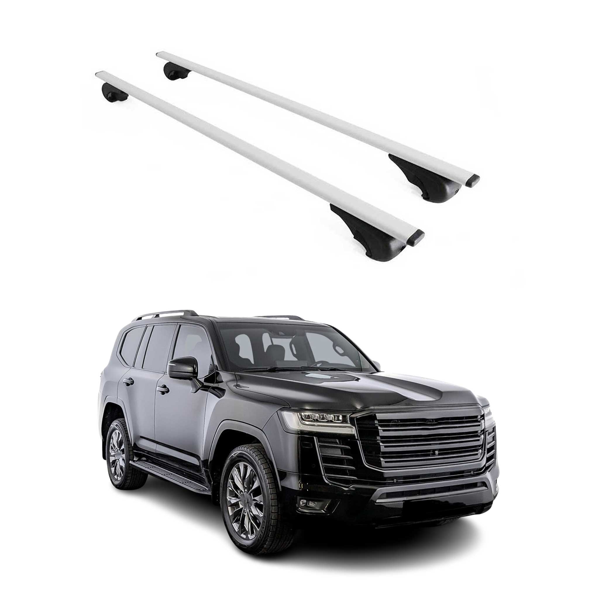 Omac Dachträger Querträger Für Toyota Land Cruiser J300 2022-2026 – Abschließbar – Max. 75 Kg – 2 Stangen Stahl Silber