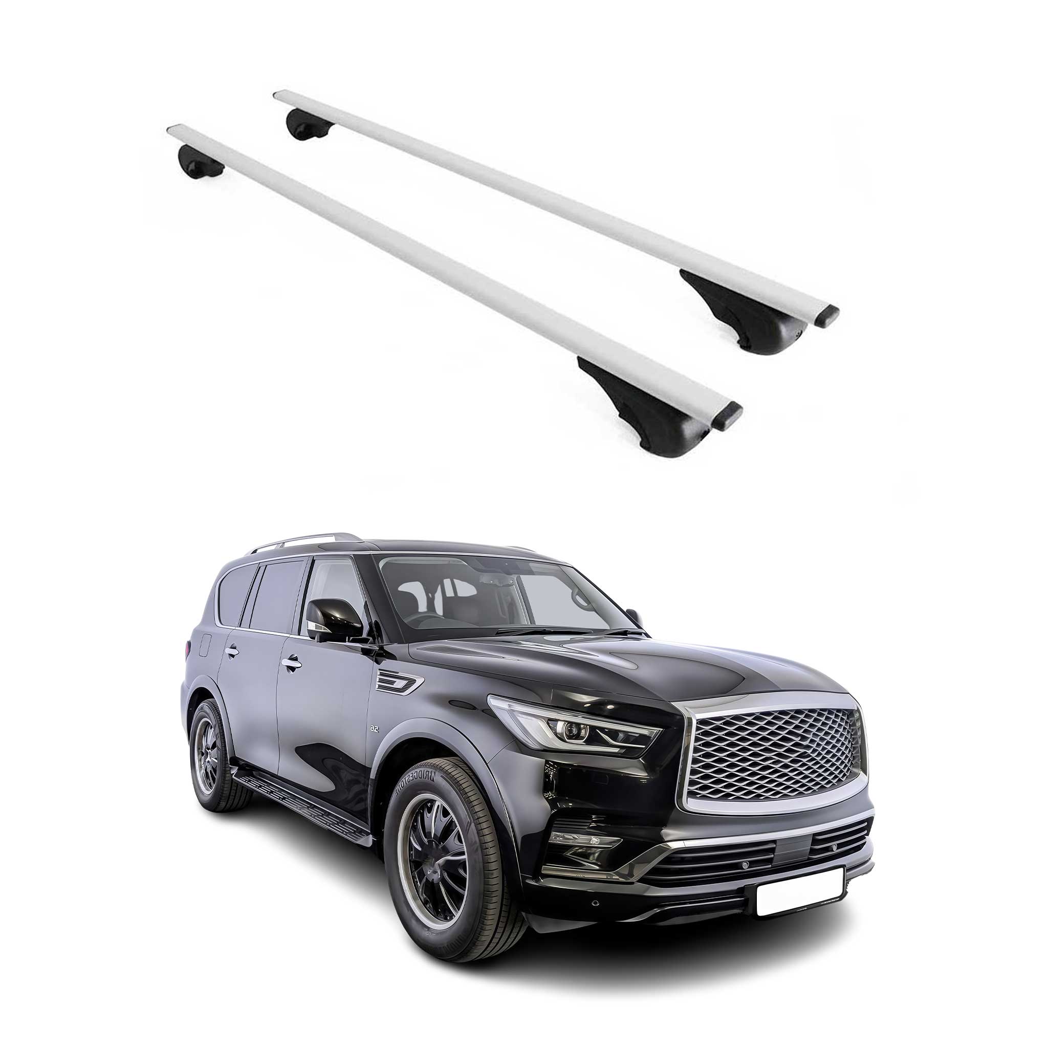 Omac Dachträger Querträger Für Infiniti Qx80 2015-2018 – Abschließbar – Max. 75 Kg – 2 Stangen Stahl Silber