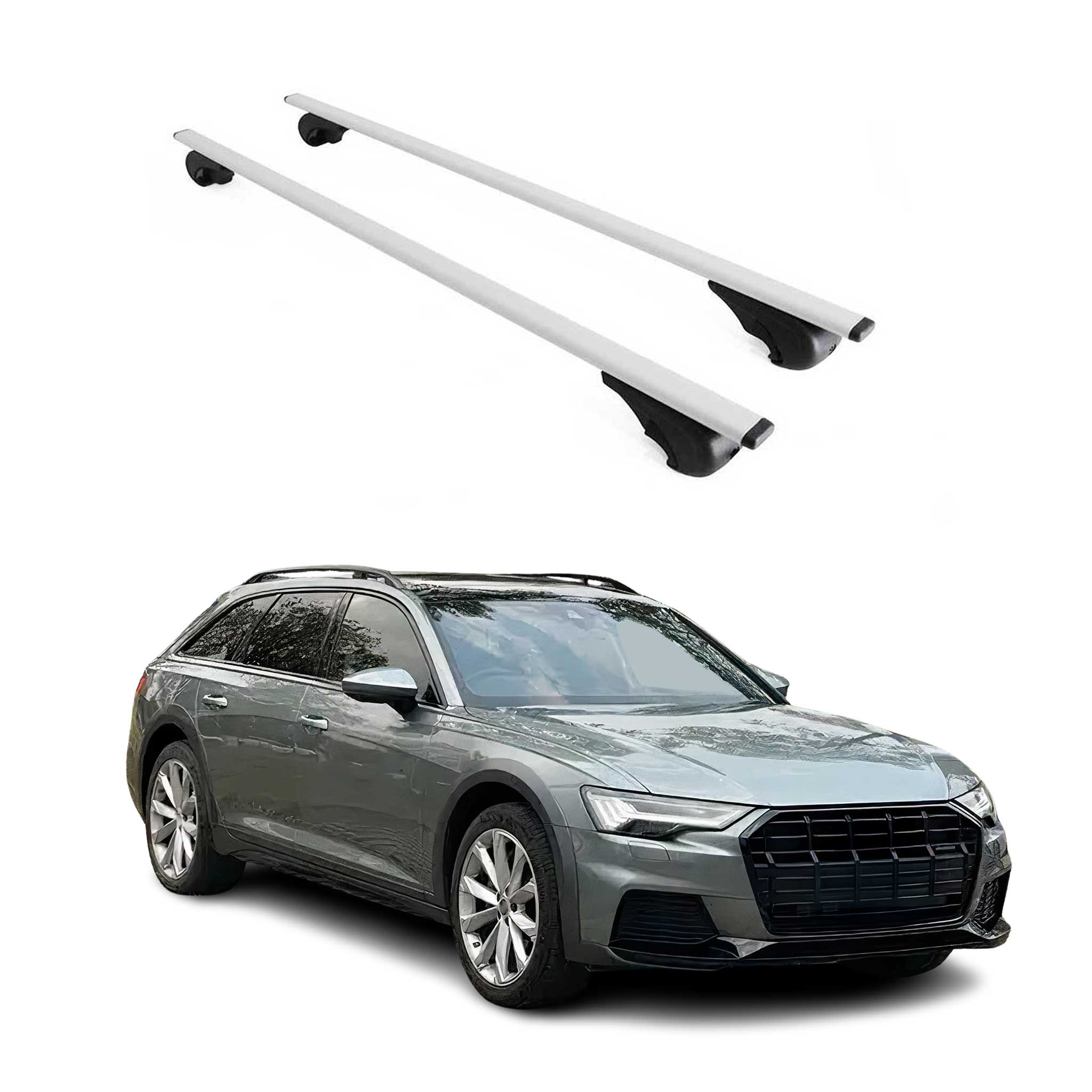 Omac Dachträger Querträger Für Audi A6 C8 Allroad 2018-2025 – Abschließbar – Max. 75 Kg – 2 Stangen Stahl Silber