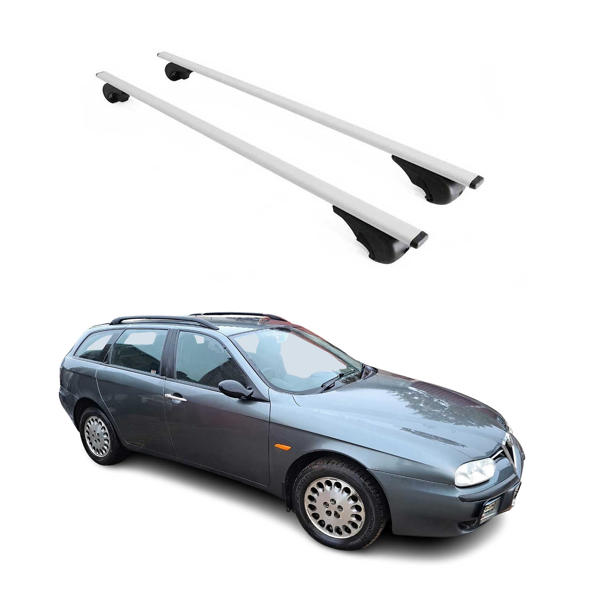 Omac Dachträger Querträger Für Alfa Romeo 156 Crosswagon / Sportwagon 2004-2007 – Tüv / Din 75302:2019 – Abschließbar – Max. 75 Kg – 2 Stangen Silber