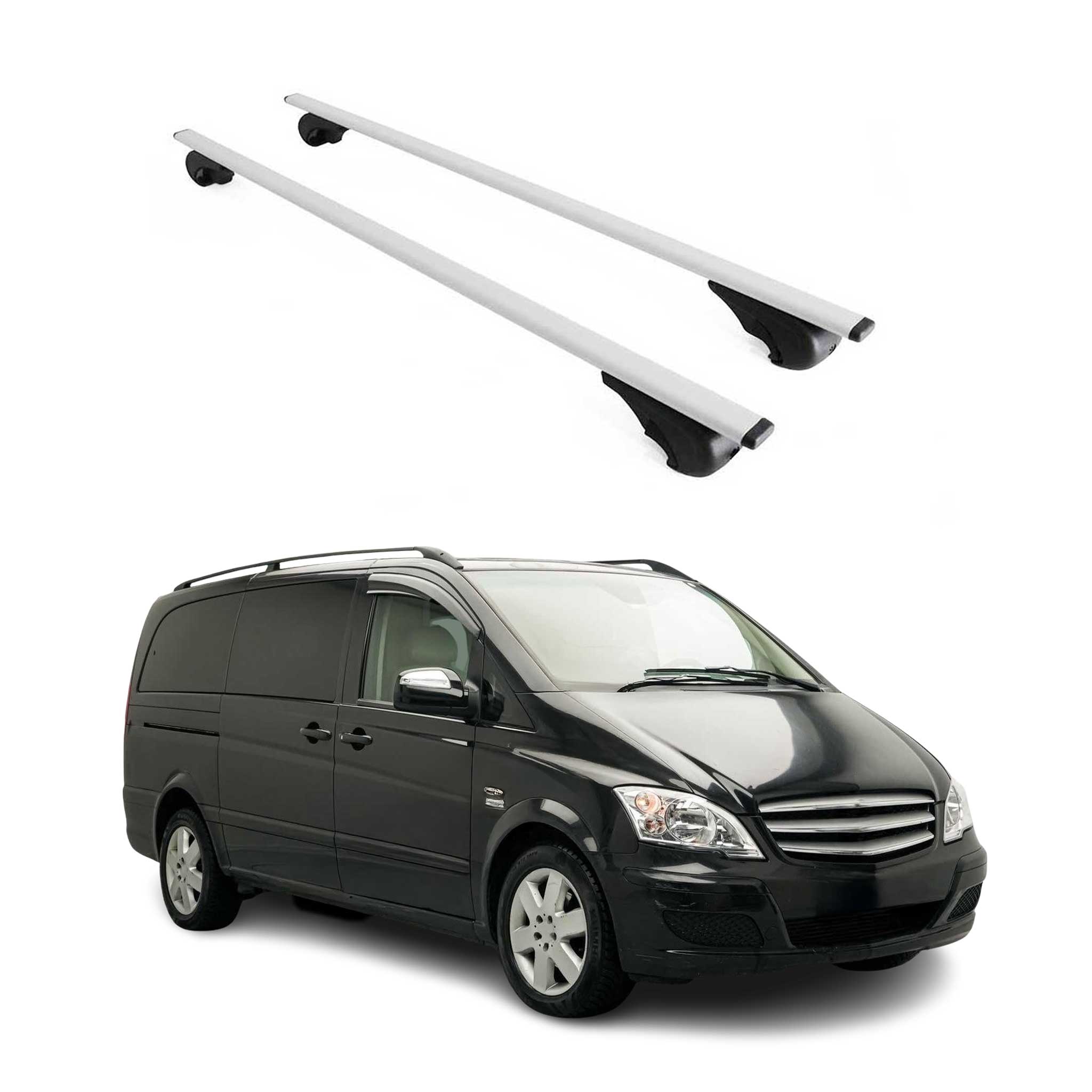 Omac Dachträger Querträger Für Mercedes Vito W639 2003-2014 – Abschließbar – Max. 75 Kg – 2 Stangen Stahl Silber