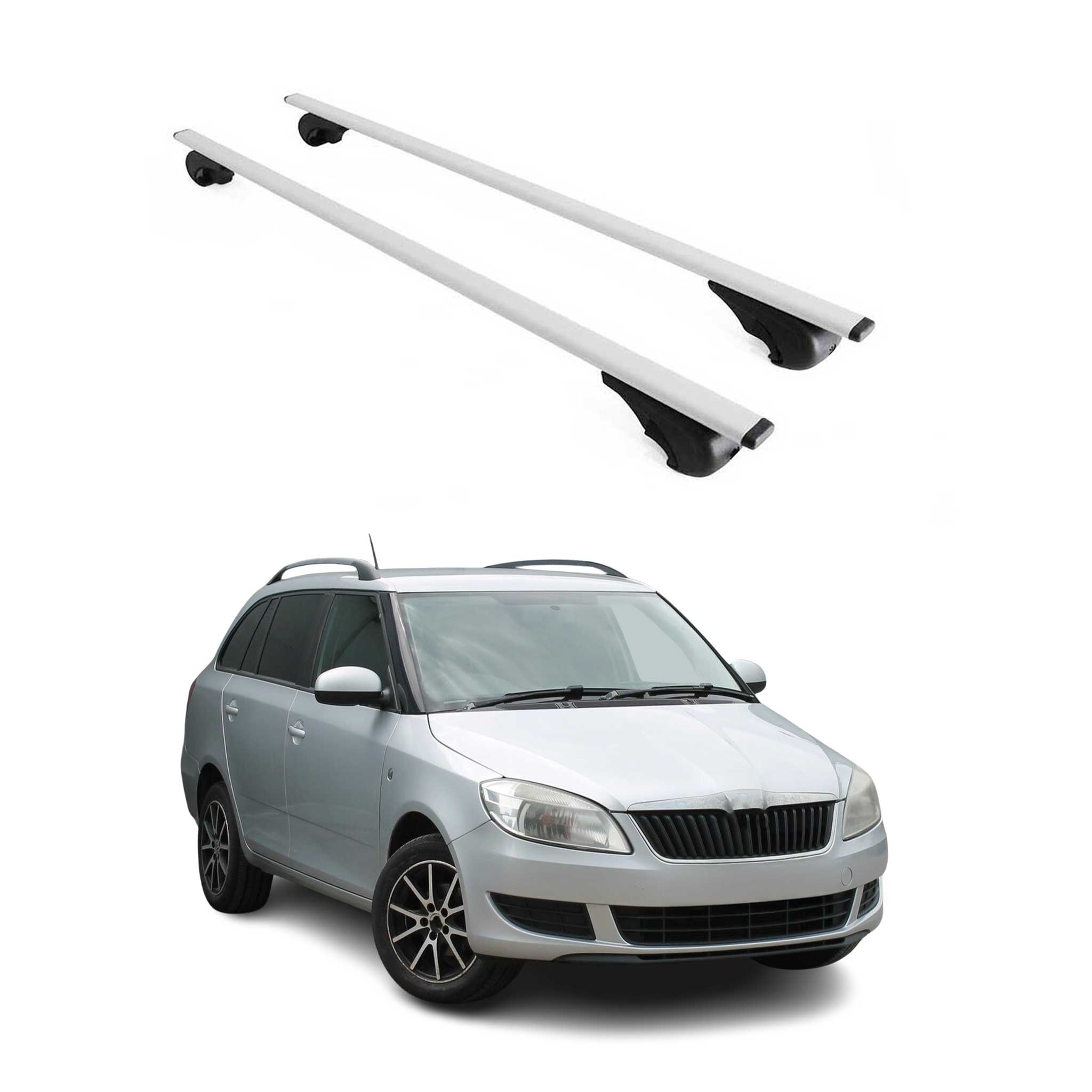 Omac Dachträger Querträger Für Skoda Fabia Mk2 Schrägheck 2007-2014 – Abschließbar – Max. 75 Kg – 2 Stangen Stahl Silber