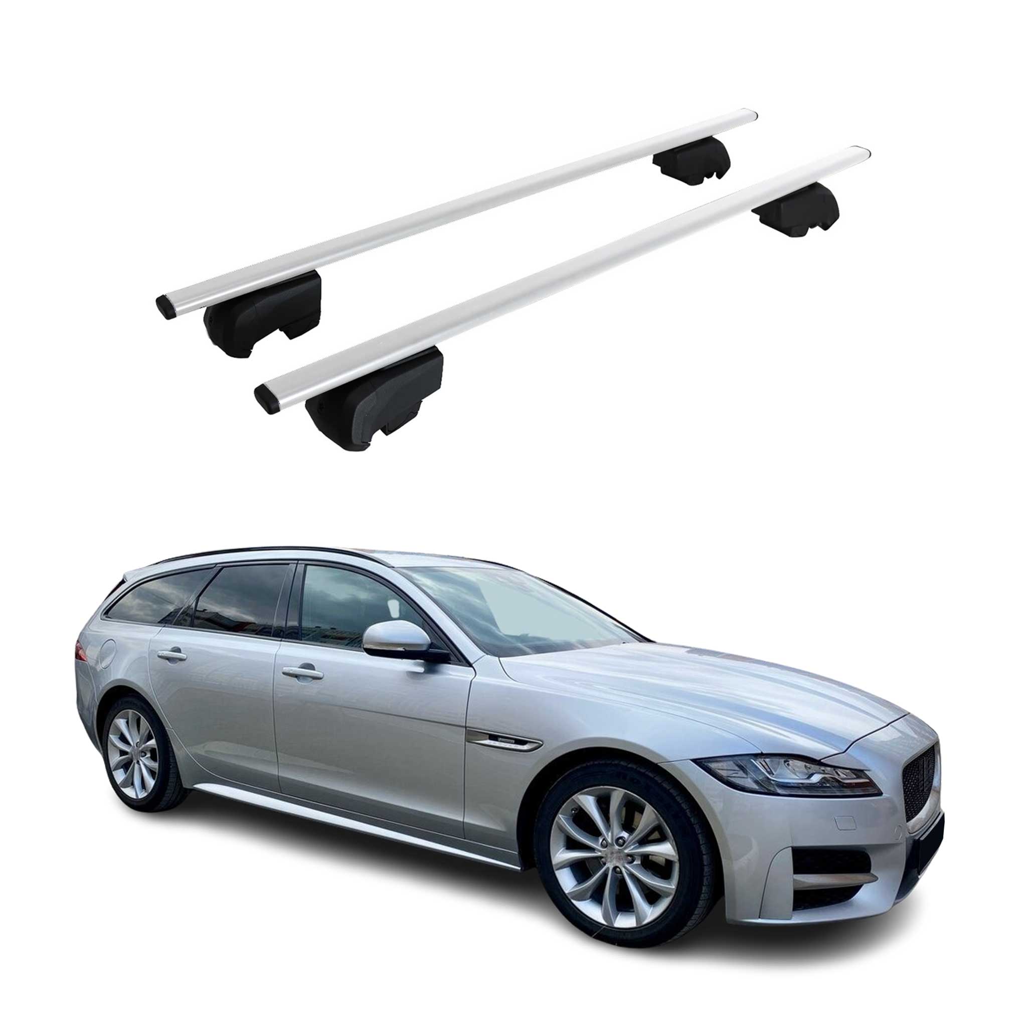 Omac Dachtrager Quertrager Für Jaguar Xf X260 Sportbrake 2017-2024 – City Crash Getestet – Iso Pas 11154:2006 – Abschliessbar – Max 75 Kg – 2 Stangen Stahl Silber