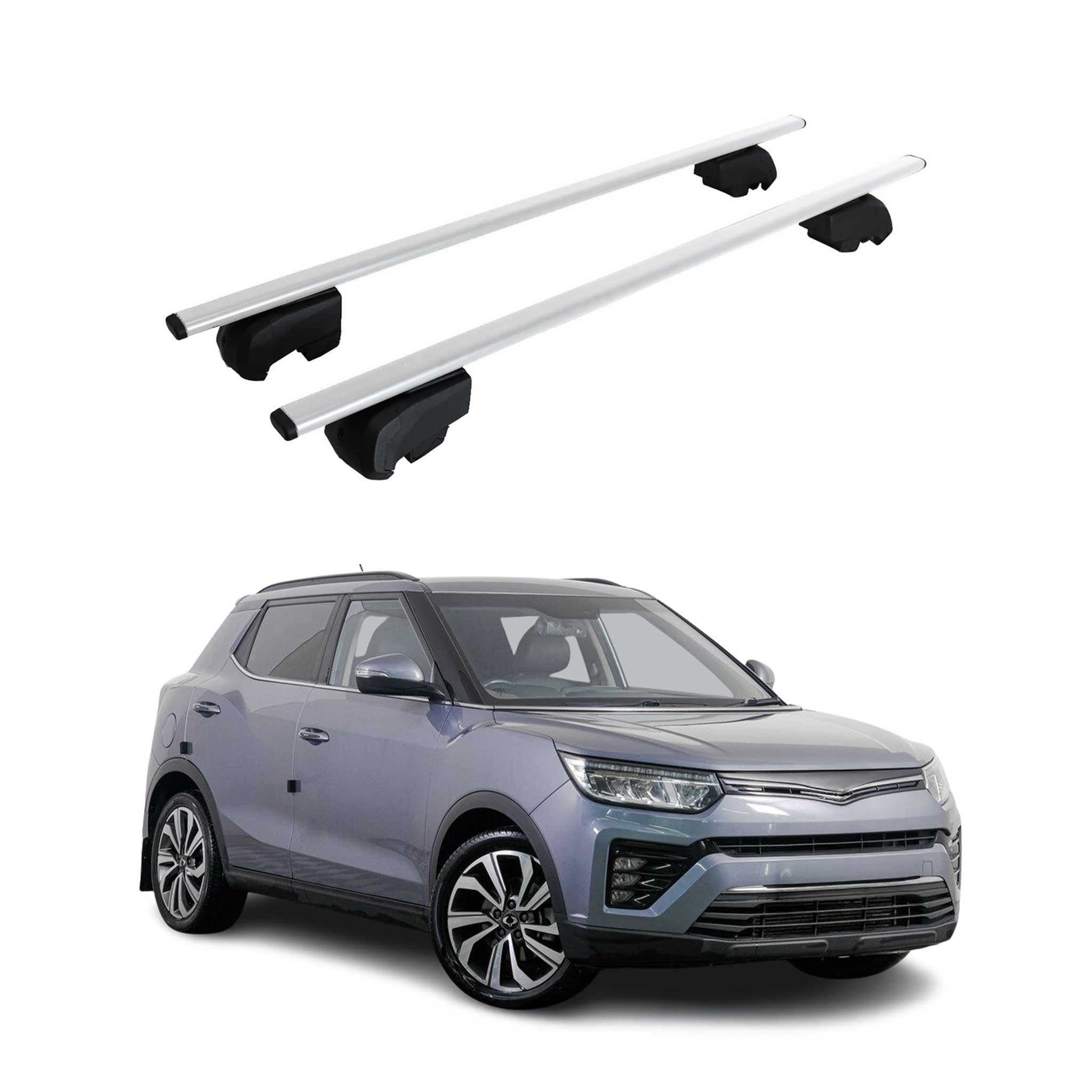 Omac Dachtrager Quertrager Für Ssangyong Tivoli 2015-2023 – City Crash Getestet – Iso Pas 11154:2006 – Abschliessbar – Max 75 Kg – 2 Stangen Stahl Silber