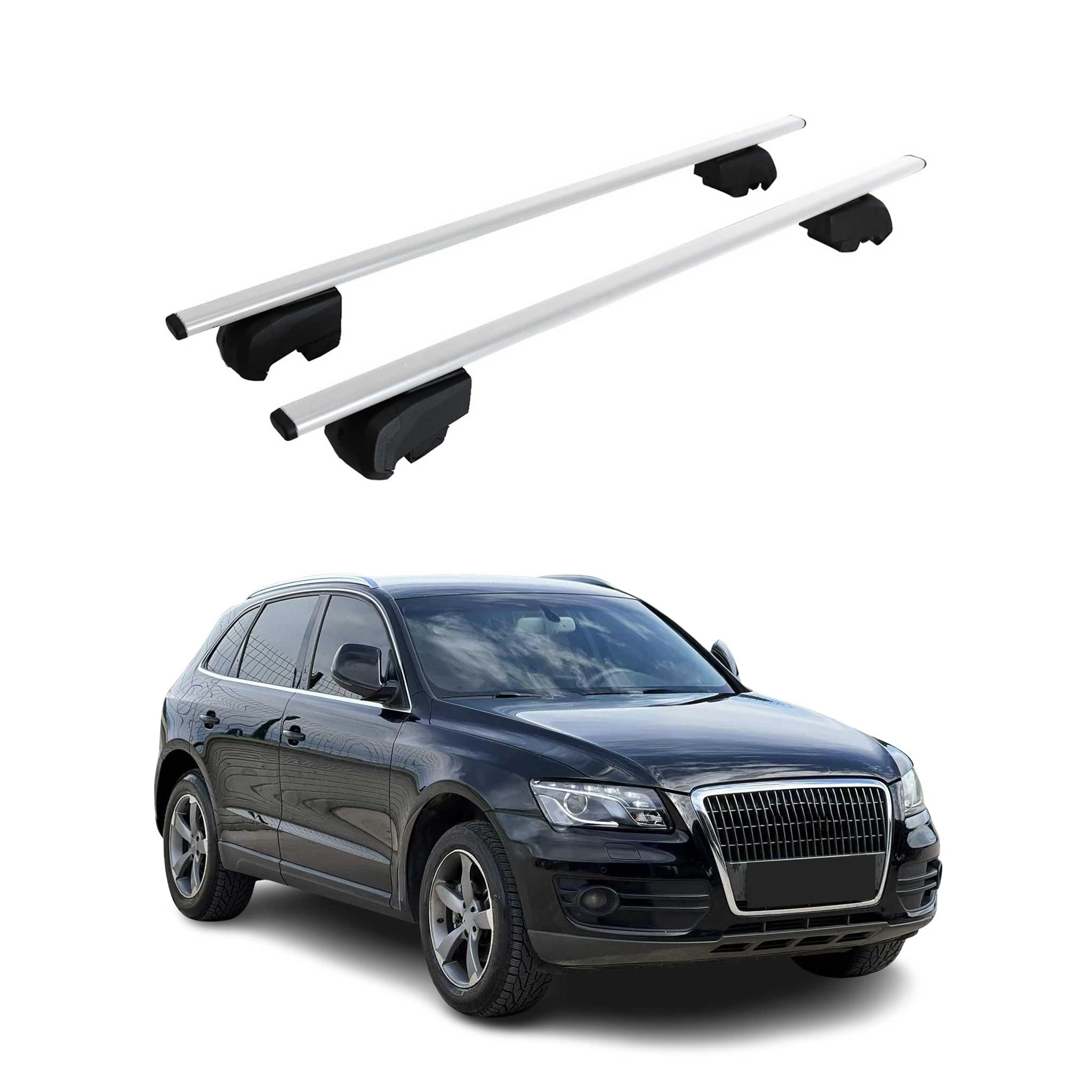 Omac Dachtrager Quertrager Für Audi Q5 8r 2008-2017 – City Crash Getestet – Iso Pas 11154:2006 – Abschliessbar – Max 75 Kg – 2 Stangen Stahl Silber